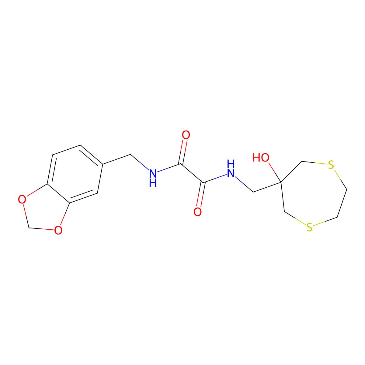 N-[(2H-1,3-benzodioxol-5-yl)methyl]-N'-[(6-hydroxy-1,4-dithiepan-6-yl)methyl]ethanediamide molecular structure, CAS 2415587-16-3