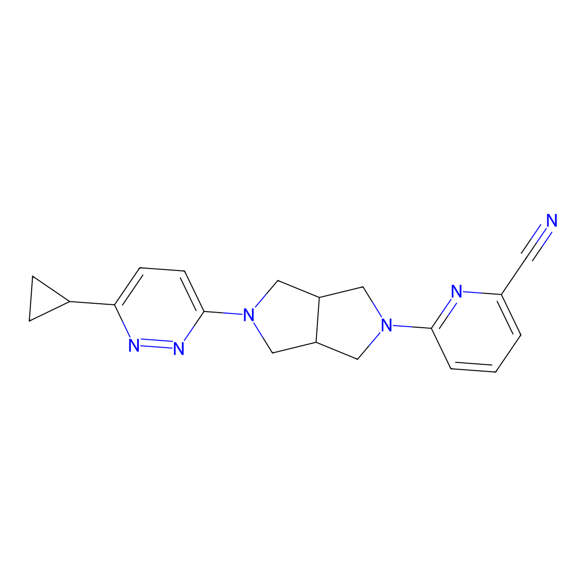 6-[2-(6-Cyclopropylpyridazin-3-yl)-1,3,3a,4,6,6a-hexahydropyrrolo[3,4-c]pyrrol-5-yl]pyridine-2-carbonitrile molecular structure, CAS 2415587-18-5