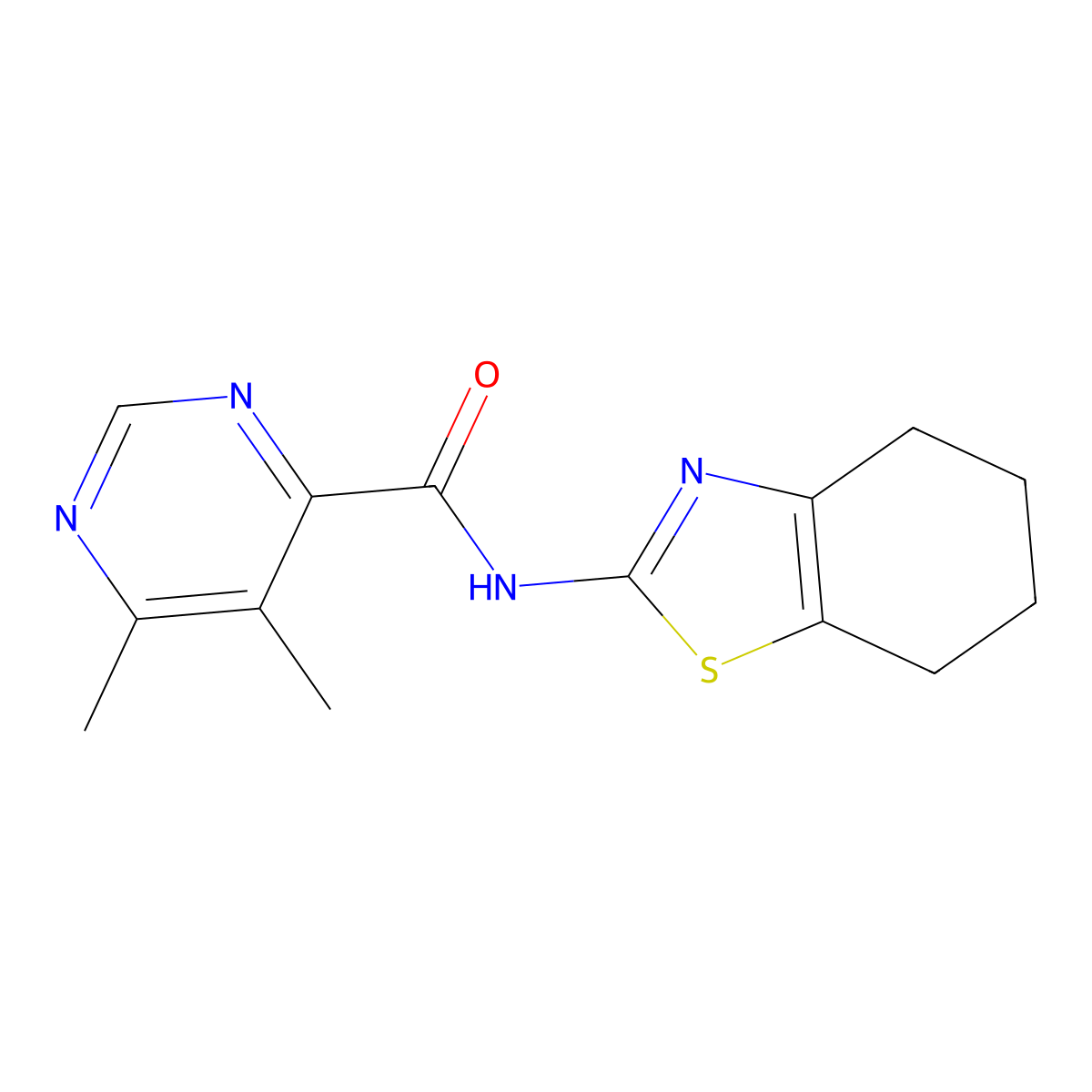 5,6-Dimethyl-N-(4,5,6,7-tetrahydro-1,3-benzothiazol-2-yl)pyrimidine-4-carboxamide molecular structure, CAS 2415587-19-6