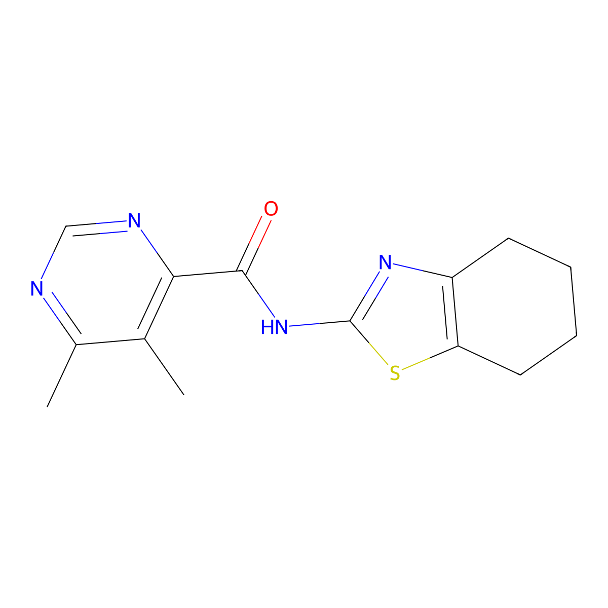 5,6-Dimethyl-N-(4,5,6,7-tetrahydro-1,3-benzothiazol-2-yl)pyrimidine-4-carboxamide molecular structure, CAS 2415587-19-6