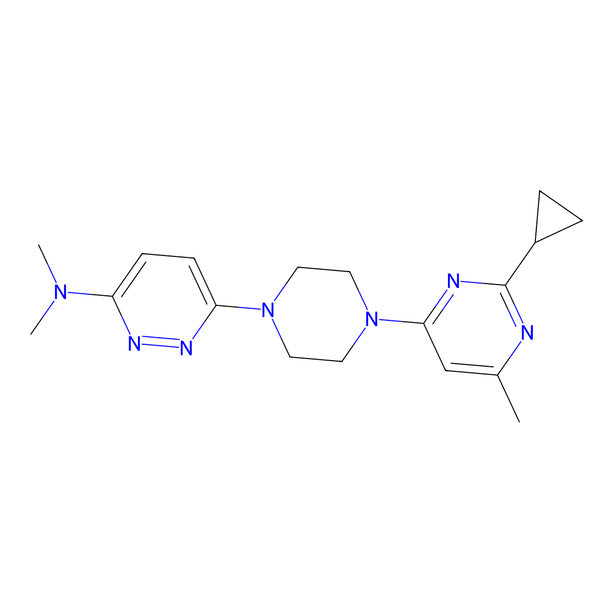 6-[4-(2-Cyclopropyl-6-methylpyrimidin-4-yl)piperazin-1-yl]-N,N-dimethylpyridazin-3-amine molecular structure, CAS 2415587-20-9