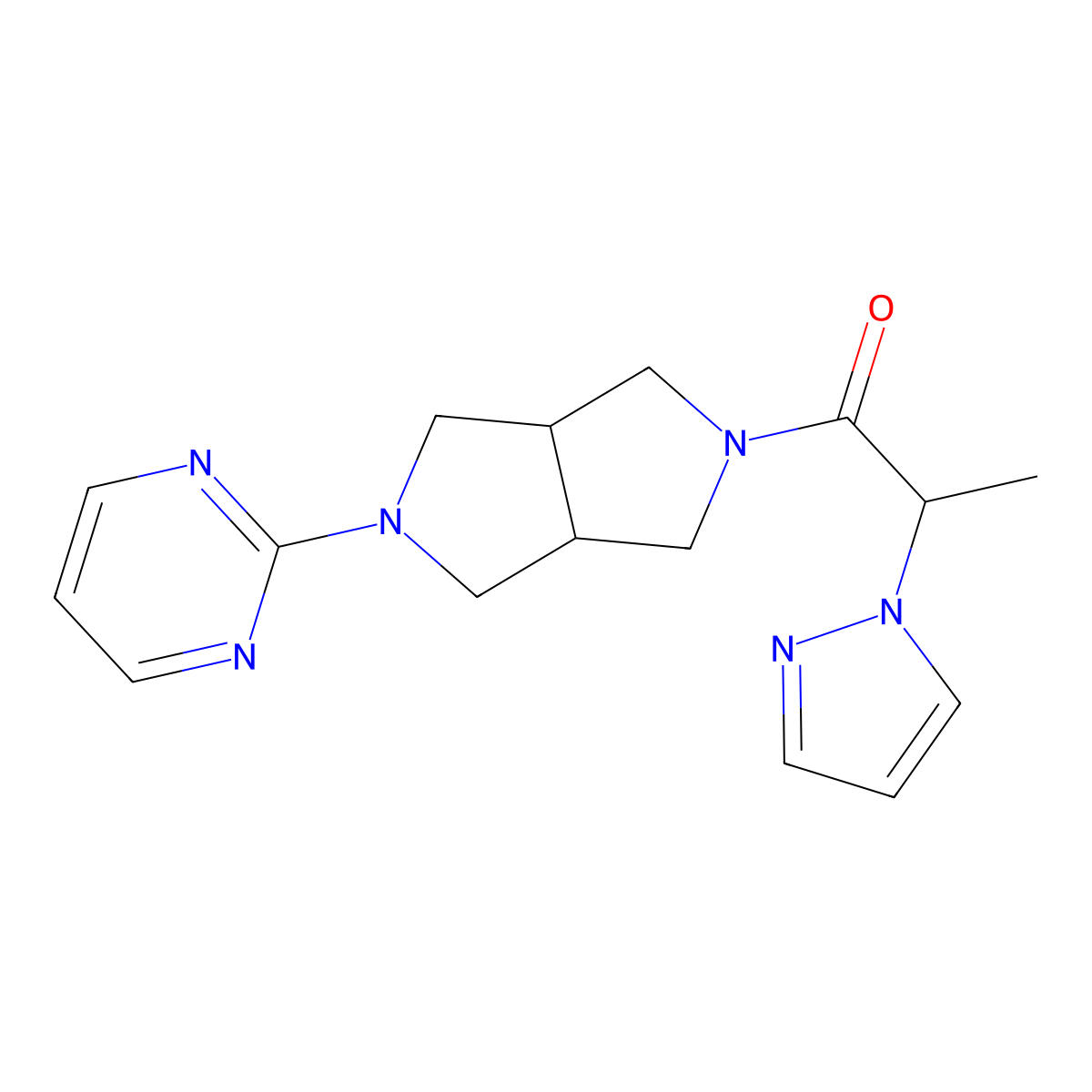 2-(1H-pyrazol-1-yl)-1-[5-(pyrimidin-2-yl)-octahydropyrrolo[3,4-c]pyrrol-2-yl]propan-1-one molecular structure, CAS 2415598-92-2