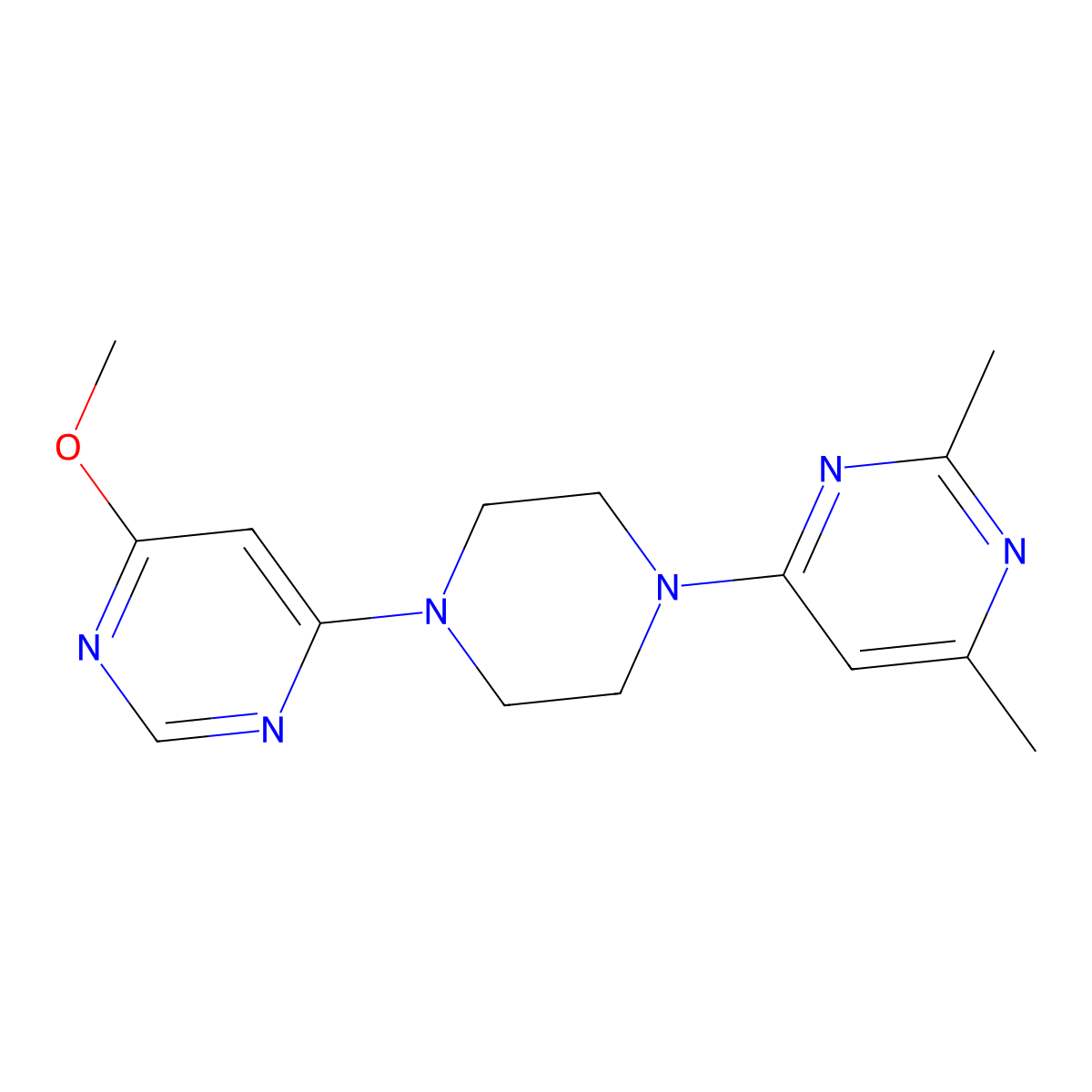 4-[4-(6-Methoxypyrimidin-4-yl)piperazin-1-yl]-2,6-dimethylpyrimidine molecular structure, CAS 2415598-96-6