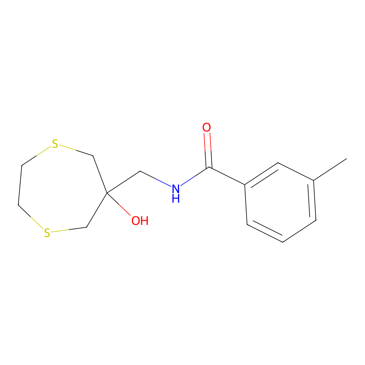 N-[(6-Hydroxy-1,4-dithiepan-6-yl)methyl]-3-methylbenzamide molecular structure, CAS 2415598-98-8