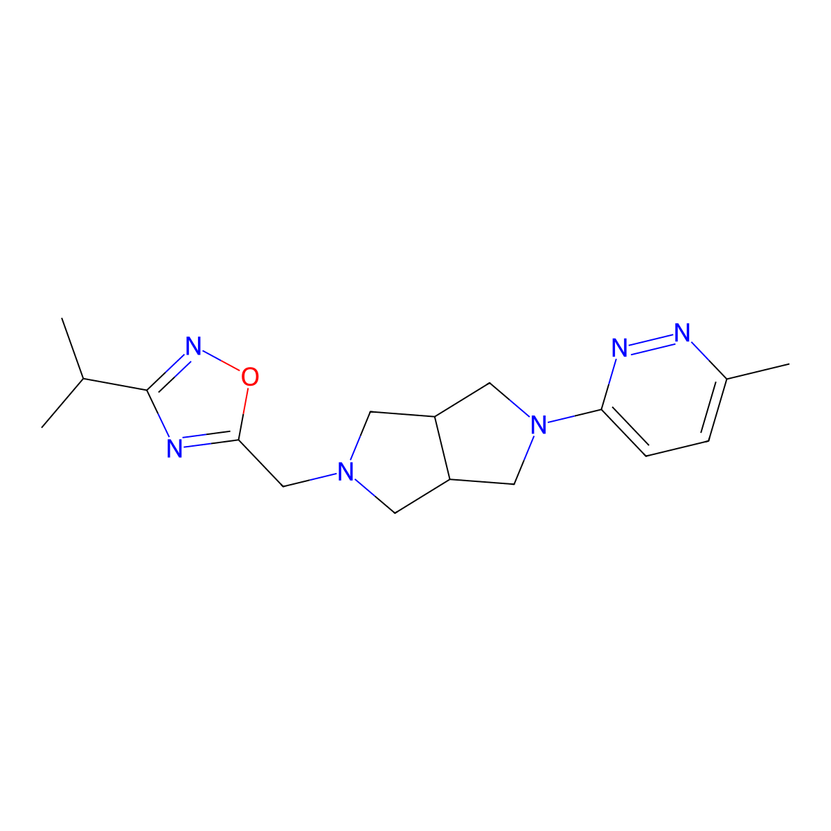 3-Methyl-6-(5-{[3-(propan-2-yl)-1,2,4-oxadiazol-5-yl]methyl}-octahydropyrrolo[3,4-c]pyrrol-2-yl)pyridazine molecular structure, CAS 2415599-03-8