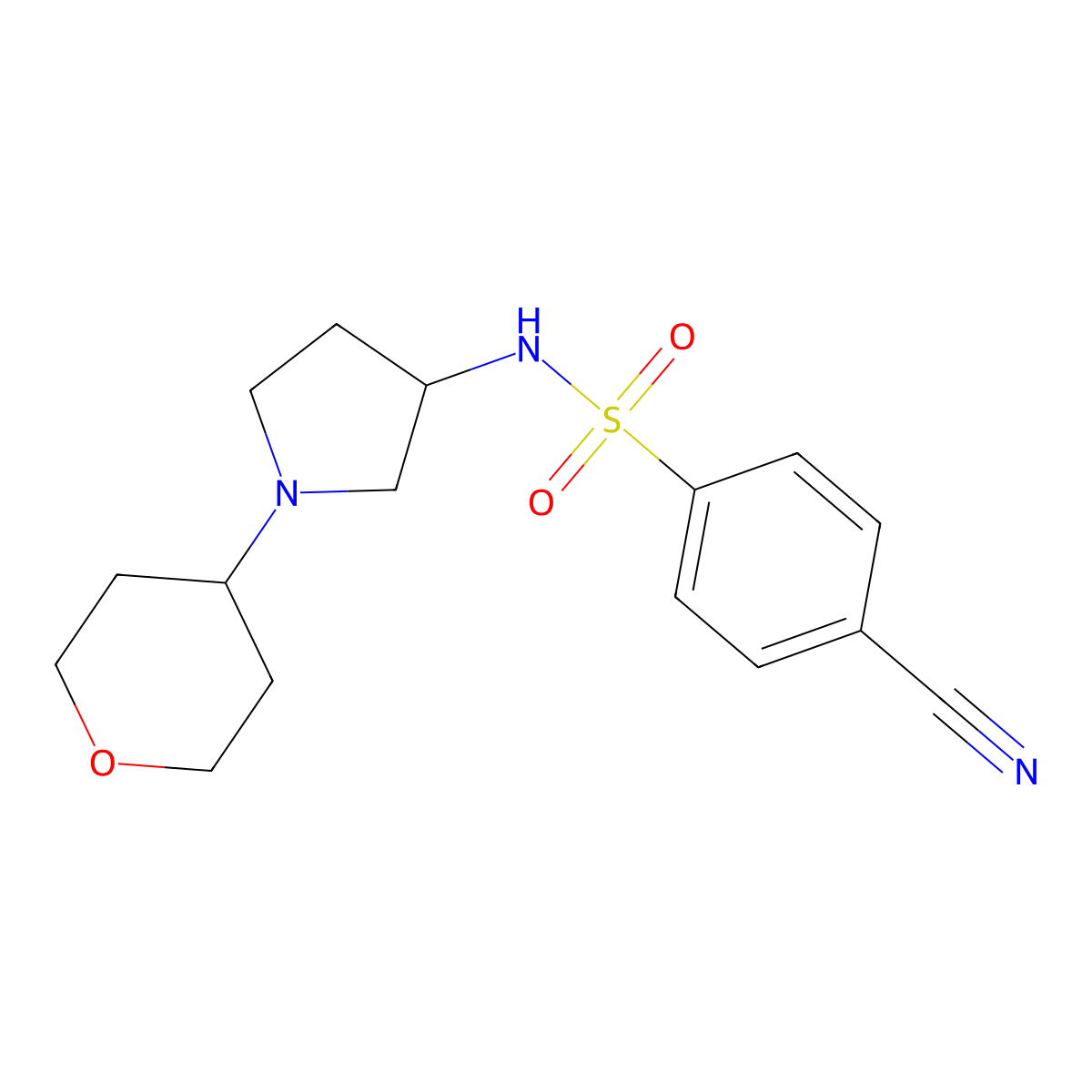 4-cyano-N-[1-(oxan-4-yl)pyrrolidin-3-yl]benzene-1-sulfonamide molecular structure, CAS 2415599-06-1