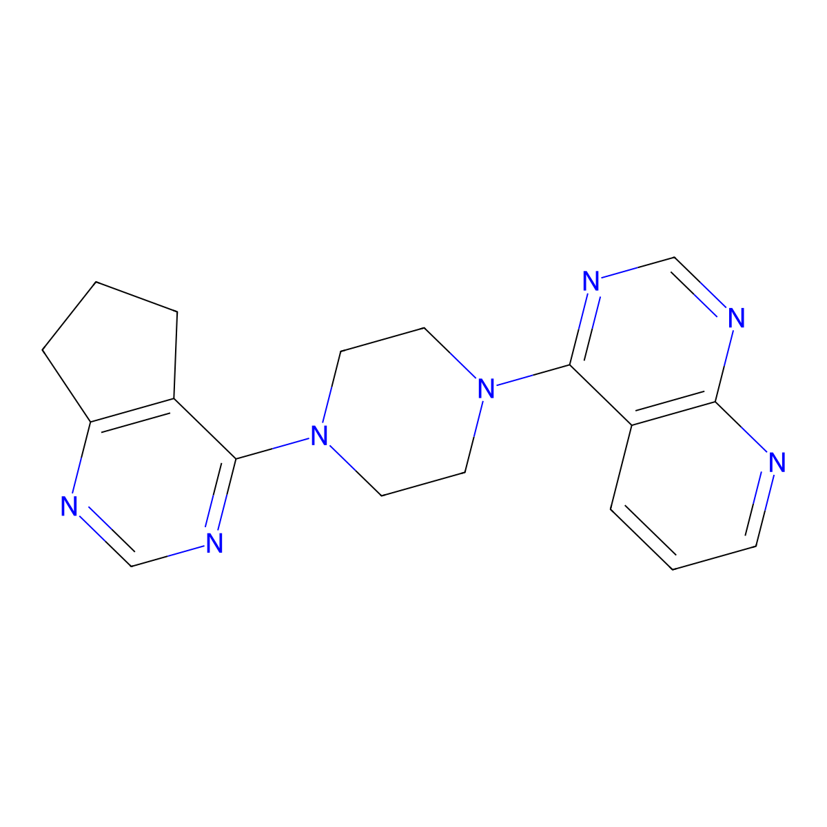 1-{5H,6H,7H-cyclopenta[d]pyrimidin-4-yl}-4-{pyrido[2,3-d]pyrimidin-4-yl}piperazine molecular structure, CAS 2415599-09-4