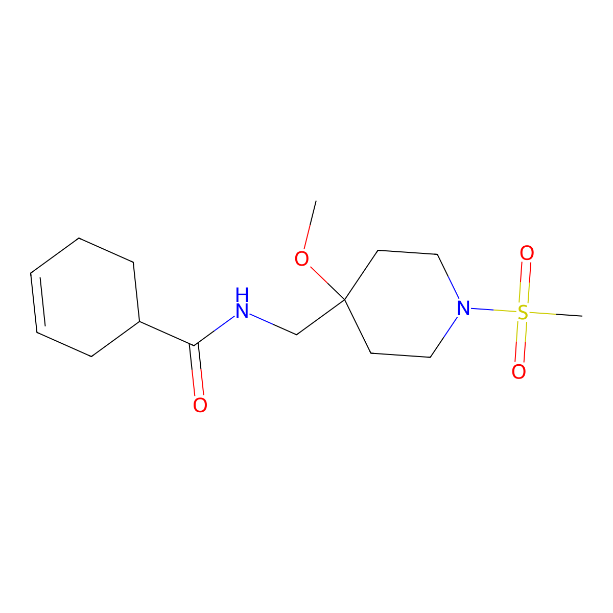 N-[(1-methanesulfonyl-4-methoxypiperidin-4-yl)methyl]cyclohex-3-ene-1-carboxamide molecular structure, CAS 2415599-22-1