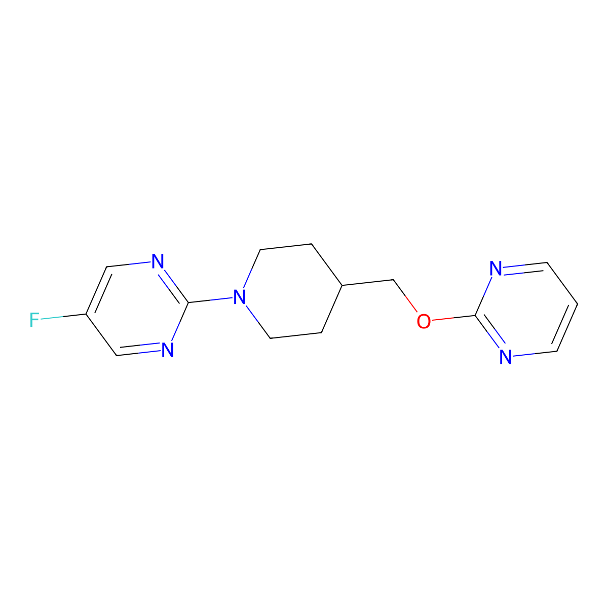 5-Fluoro-2-{4-[(pyrimidin-2-yloxy)methyl]piperidin-1-yl}pyrimidine molecular structure, CAS 2415599-29-8
