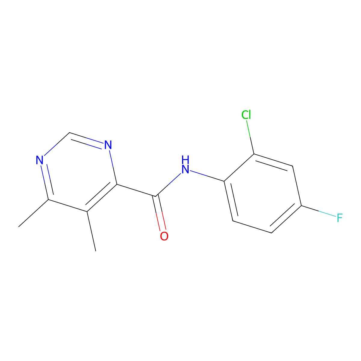 N-(2-Chloro-4-fluorophenyl)-5,6-dimethylpyrimidine-4-carboxamide molecular structure, CAS 2415599-32-3