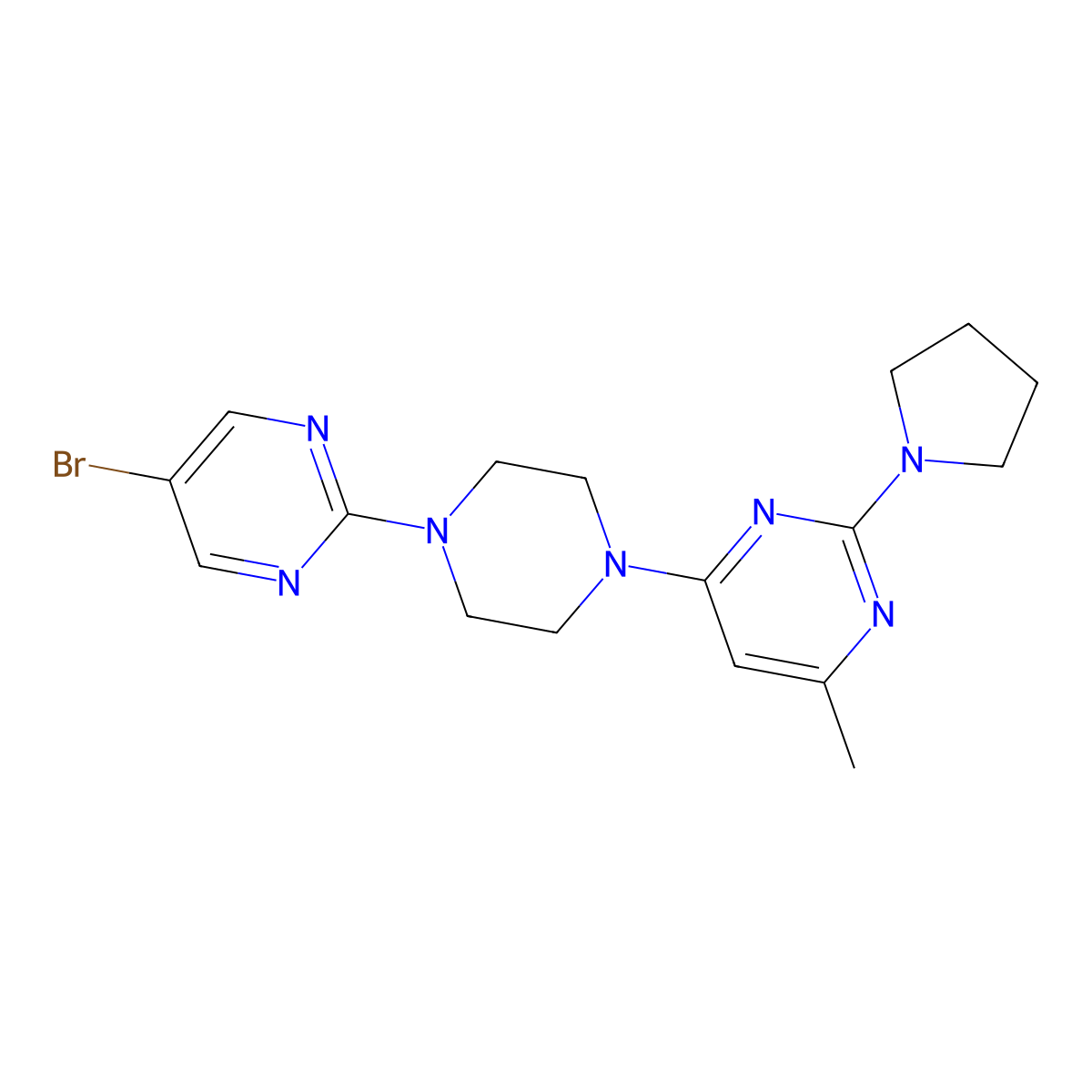 4-[4-(5-Bromopyrimidin-2-yl)piperazin-1-yl]-6-methyl-2-(pyrrolidin-1-yl)pyrimidine molecular structure, CAS 2415599-56-1