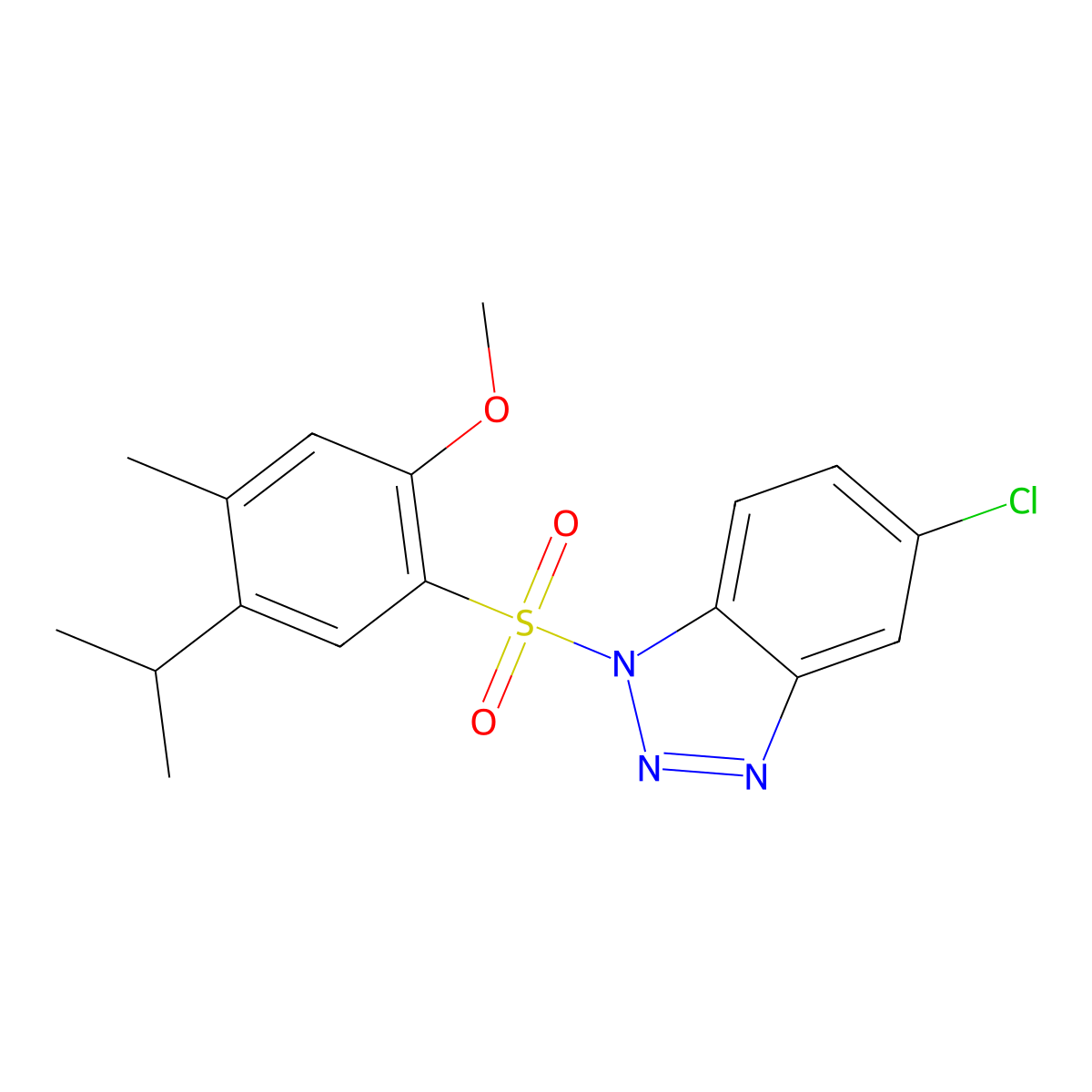 5-chloro-1-[2-methoxy-4-methyl-5-(propan-2-yl)benzenesulfonyl]-1H-1,2,3-benzotriazole molecular structure, CAS 2415599-60-7