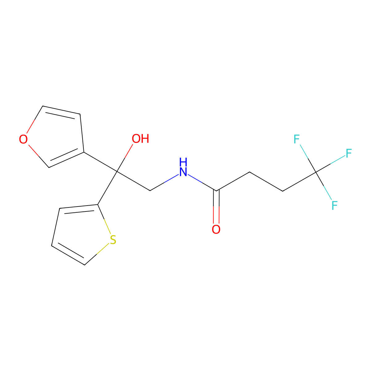 4,4,4-trifluoro-N-[2-(furan-3-yl)-2-hydroxy-2-(thiophen-2-yl)ethyl]butanamide molecular structure, CAS 2415599-64-1