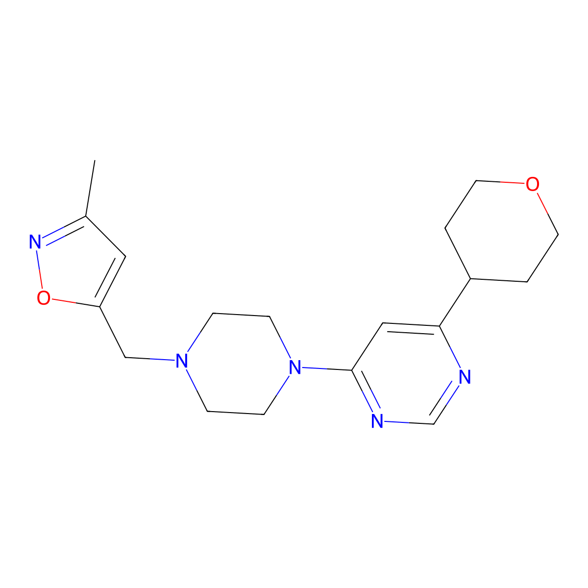 4-{4-[(3-Methyl-1,2-oxazol-5-yl)methyl]piperazin-1-yl}-6-(oxan-4-yl)pyrimidine molecular structure, CAS 2415599-72-1
