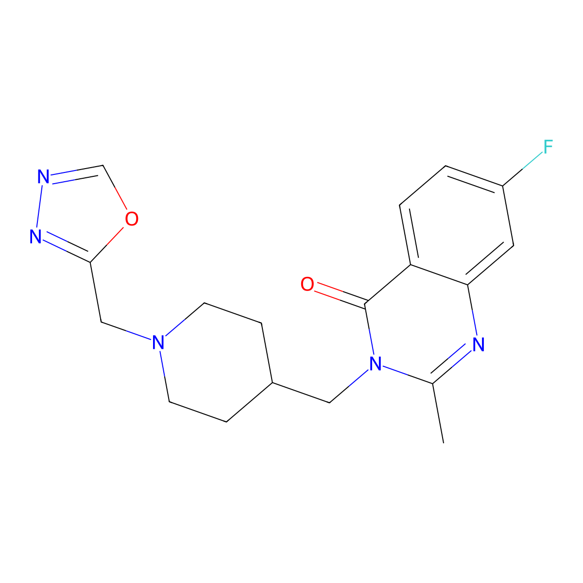 7-Fluoro-2-methyl-3-({1-[(1,3,4-oxadiazol-2-yl)methyl]piperidin-4-yl}methyl)-3,4-dihydroquinazolin-4-one molecular structure, CAS 2415599-81-2