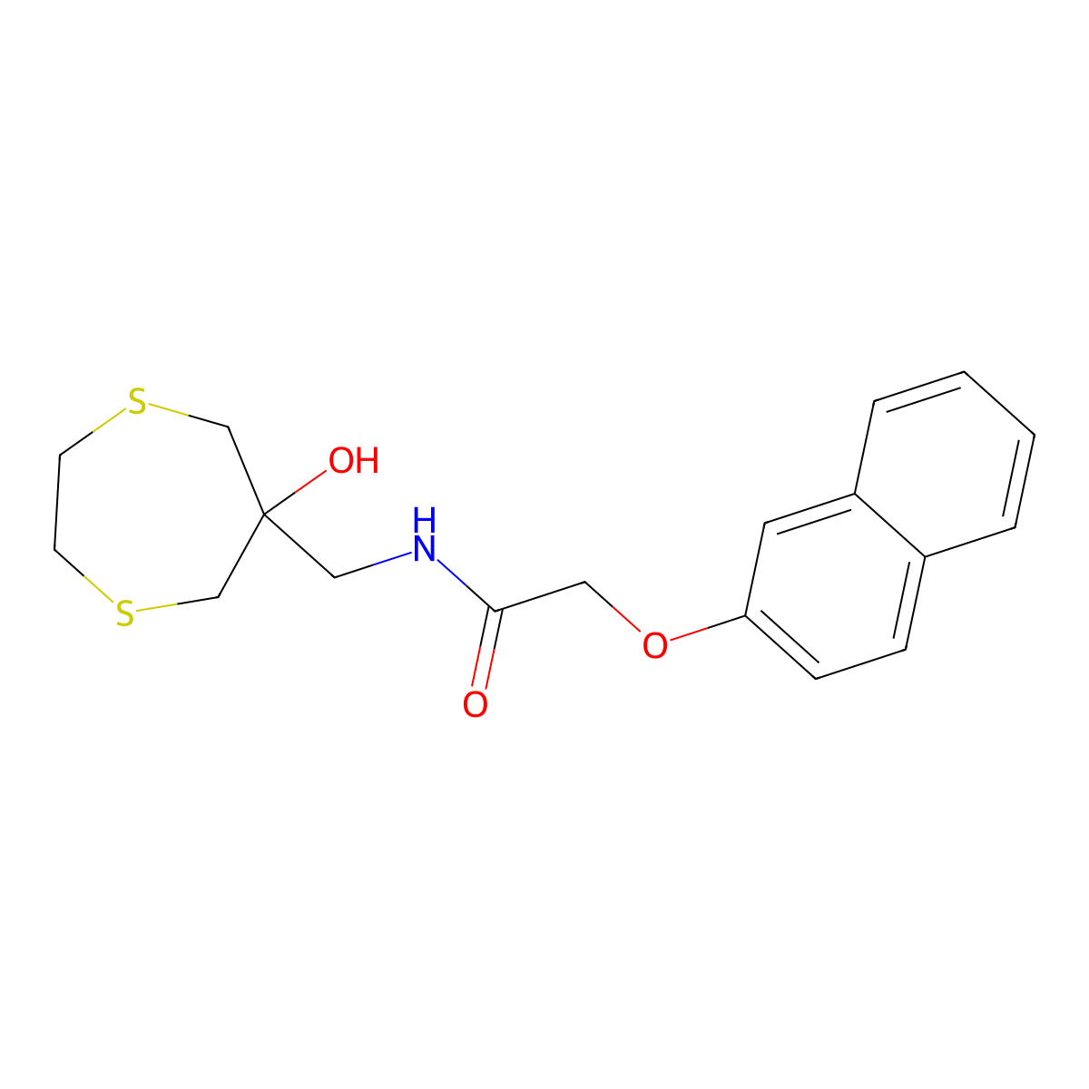N-[(6-hydroxy-1,4-dithiepan-6-yl)methyl]-2-(naphthalen-2-yloxy)acetamide molecular structure, CAS 2415599-91-4