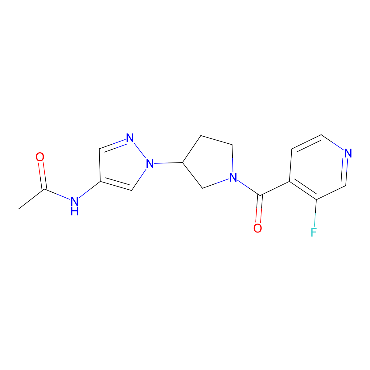 N-{1-[1-(3-fluoropyridine-4-carbonyl)pyrrolidin-3-yl]-1H-pyrazol-4-yl}acetamide molecular structure, CAS 2415599-95-8
