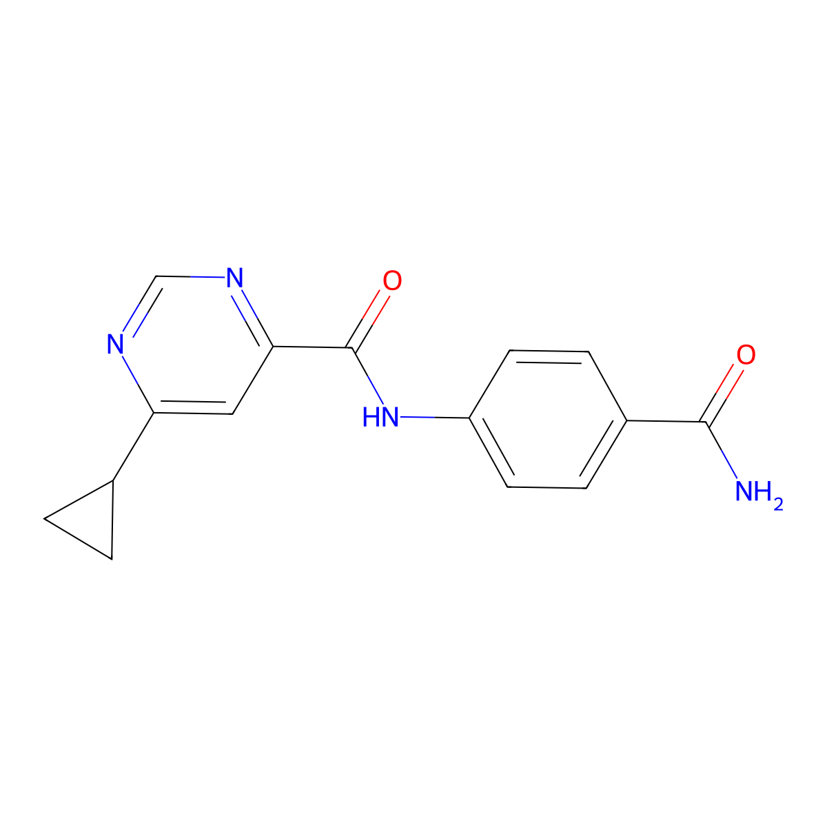 N-(4-Carbamoylphenyl)-6-cyclopropylpyrimidine-4-carboxamide molecular structure, CAS 2415599-96-9