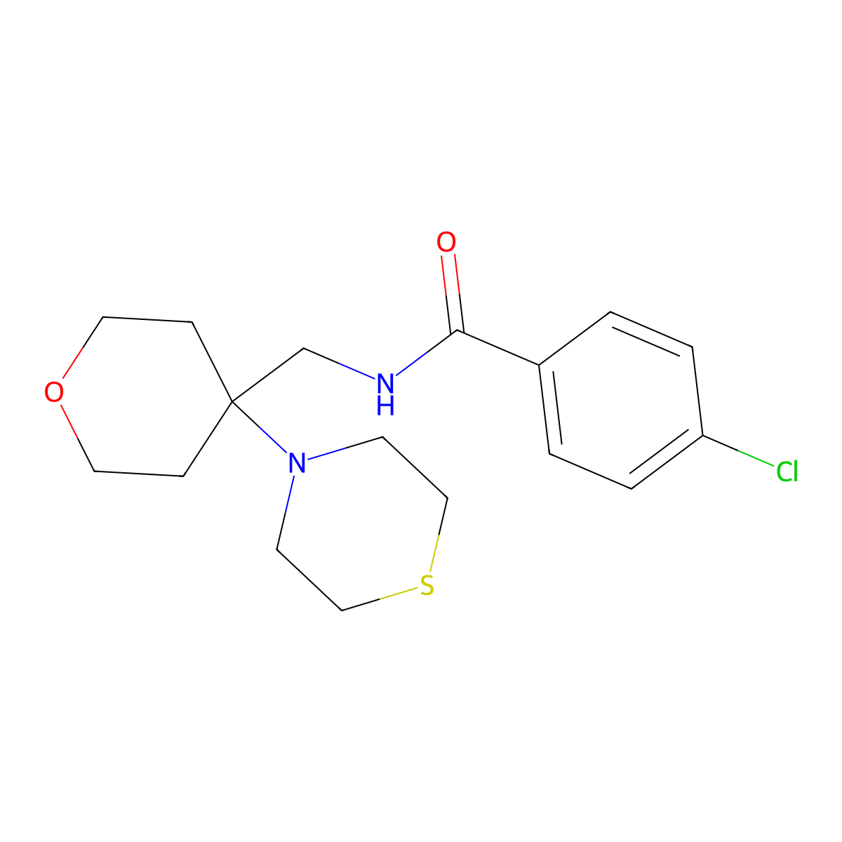 4-chloro-N-{[4-(thiomorpholin-4-yl)oxan-4-yl]methyl}benzamide molecular structure, CAS 2415599-98-1