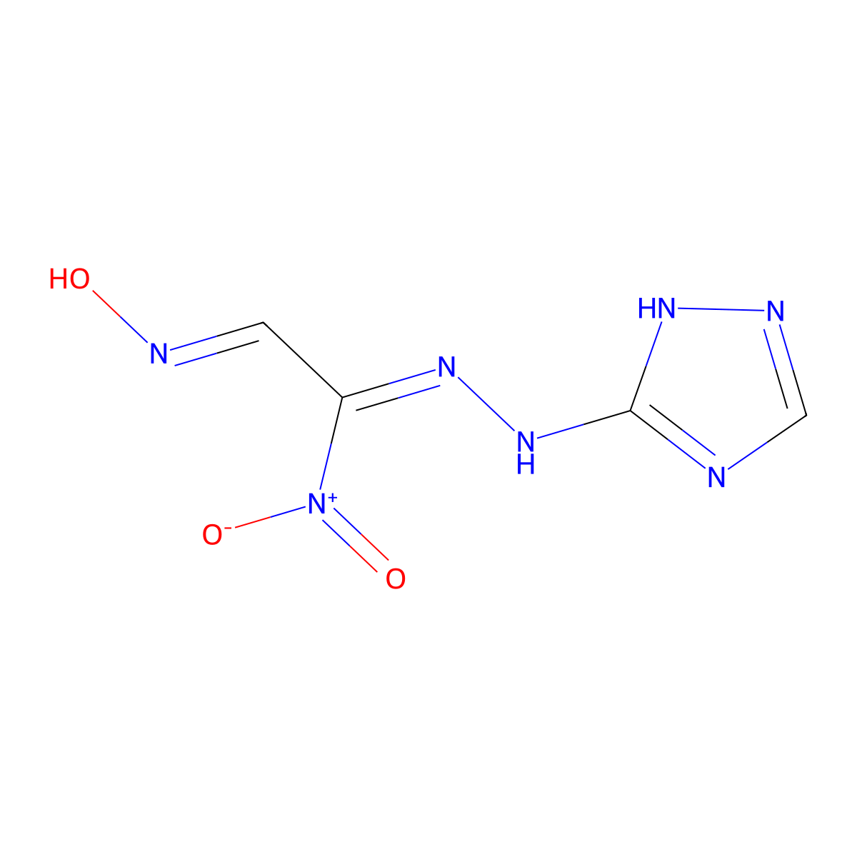 2-Nitro-2-[2-(1H-1,2,4-triazol-5-yl)hydrazinylidene]acetaldehyde oxime molecular structure, CAS 24156-66-9