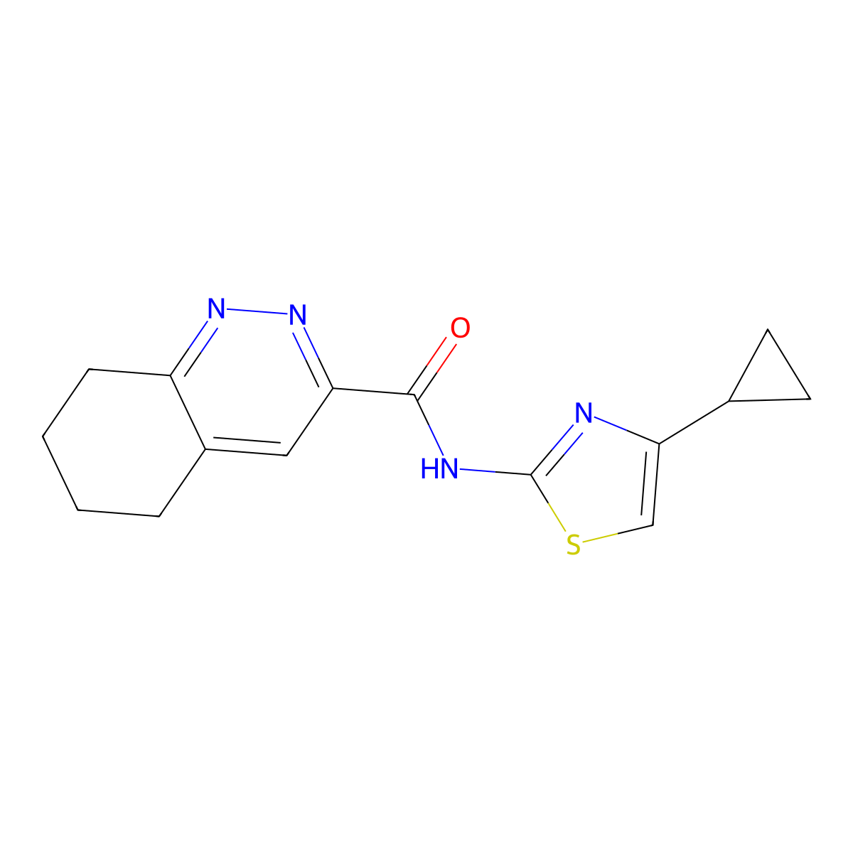N-(4-Cyclopropyl-1,3-thiazol-2-yl)-5,6,7,8-tetrahydrocinnoline-3-carboxamide molecular structure, CAS 2415600-04-1