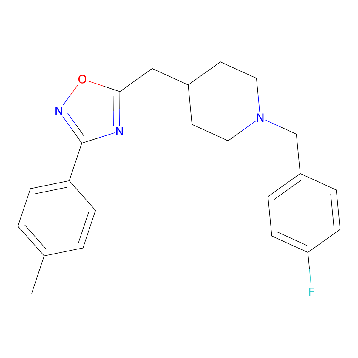 1-[(4-Fluorophenyl)methyl]-4-{[3-(4-methylphenyl)-1,2,4-oxadiazol-5-yl]methyl}piperidine molecular structure, CAS 2415600-28-9