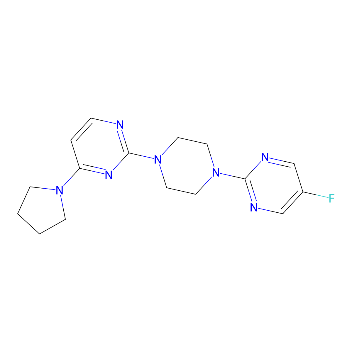 2-[4-(5-Fluoropyrimidin-2-yl)piperazin-1-yl]-4-(pyrrolidin-1-yl)pyrimidine molecular structure, CAS 2415600-30-3