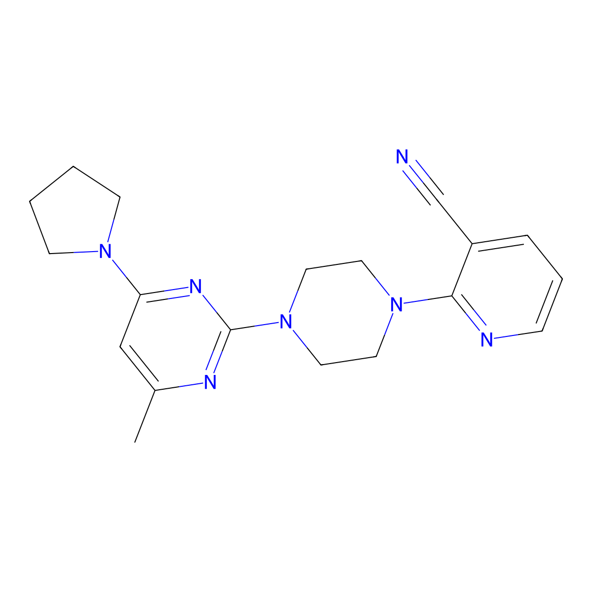 2-{4-[4-Methyl-6-(pyrrolidin-1-yl)pyrimidin-2-yl]piperazin-1-yl}pyridine-3-carbonitrile molecular structure, CAS 2415600-33-6