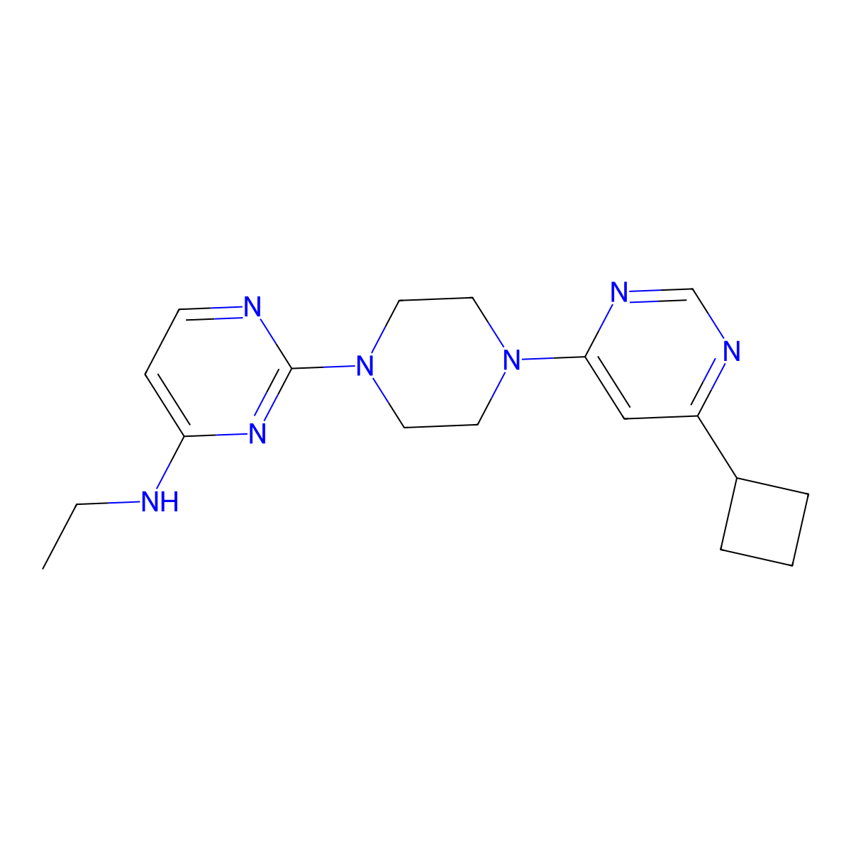 2-[4-(6-cyclobutylpyrimidin-4-yl)piperazin-1-yl]-N-ethylpyrimidin-4-amine molecular structure, CAS 2415600-34-7