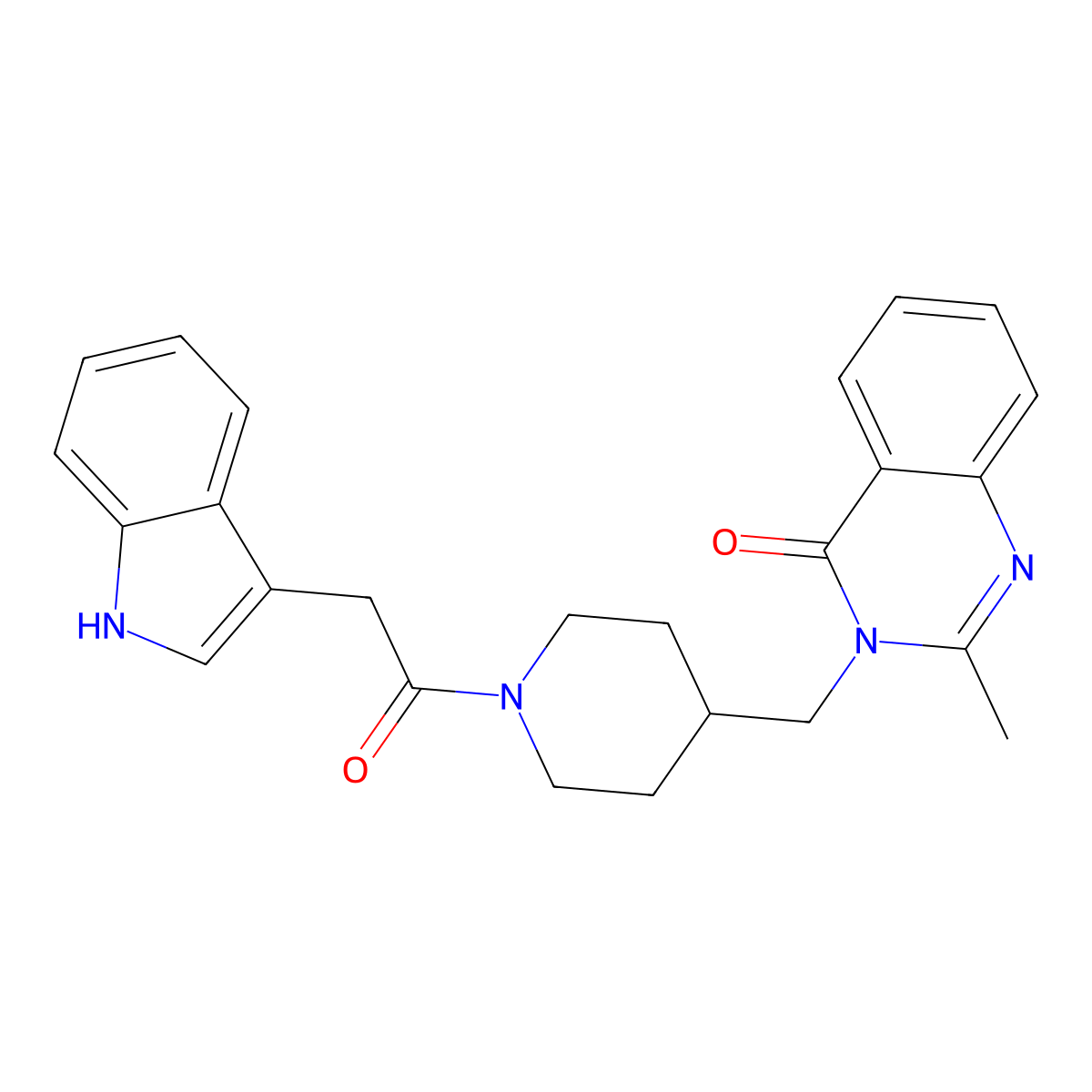 3-({1-[2-(1H-indol-3-yl)acetyl]piperidin-4-yl}methyl)-2-methyl-3,4-dihydroquinazolin-4-one molecular structure, CAS 2415600-50-7