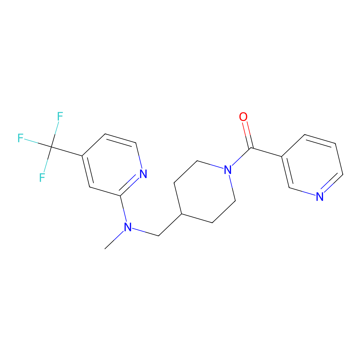 N-methyl-N-{[1-(pyridine-3-carbonyl)piperidin-4-yl]methyl}-4-(trifluoromethyl)pyridin-2-amine molecular structure, CAS 2415600-51-8