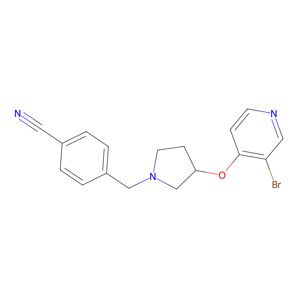 4-({3-[(3-Bromopyridin-4-yl)oxy]pyrrolidin-1-yl}methyl)benzonitrile molecular structure, CAS 2415600-59-6