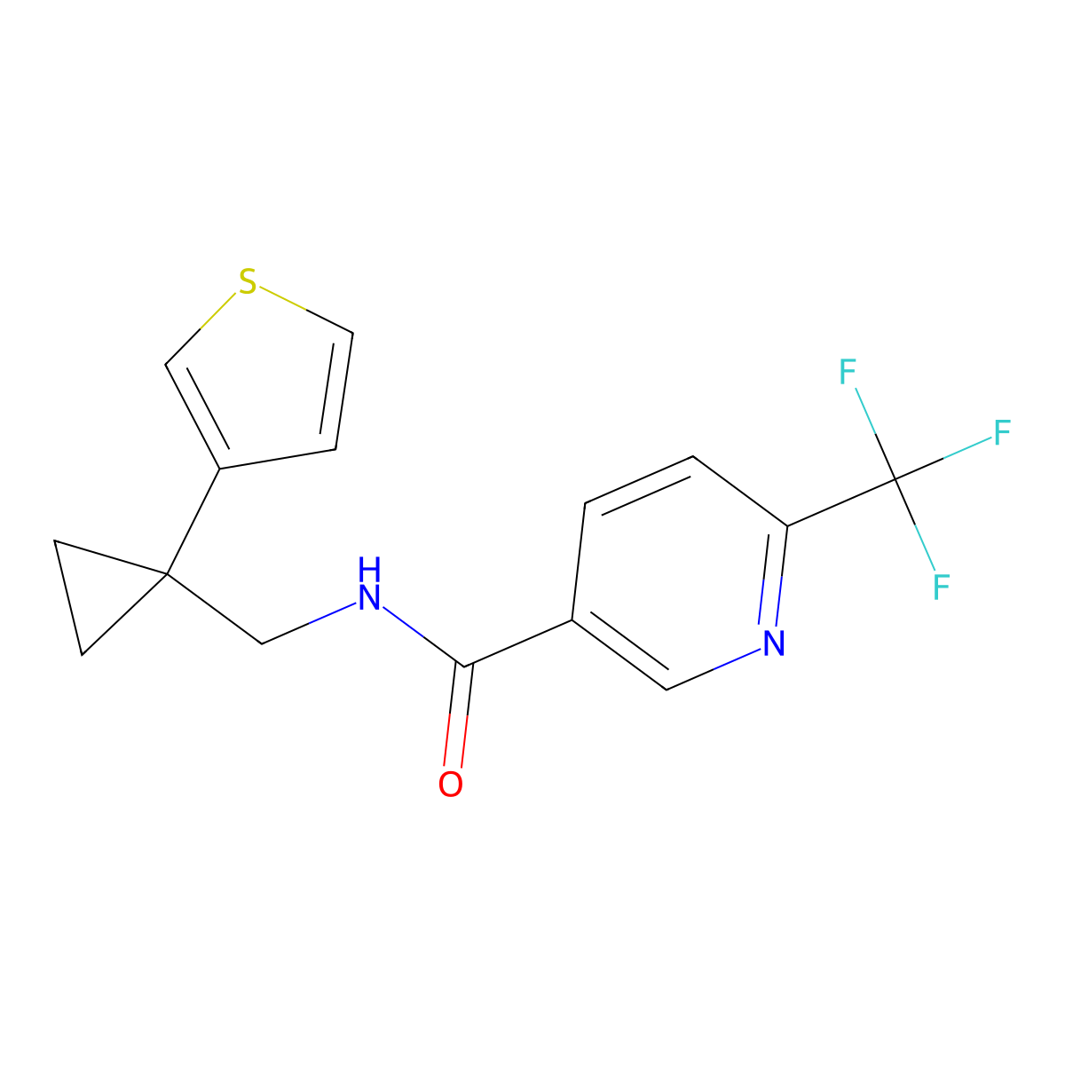 N-{[1-(thiophen-3-yl)cyclopropyl]methyl}-6-(trifluoromethyl)pyridine-3-carboxamide molecular structure, CAS 2415600-65-4