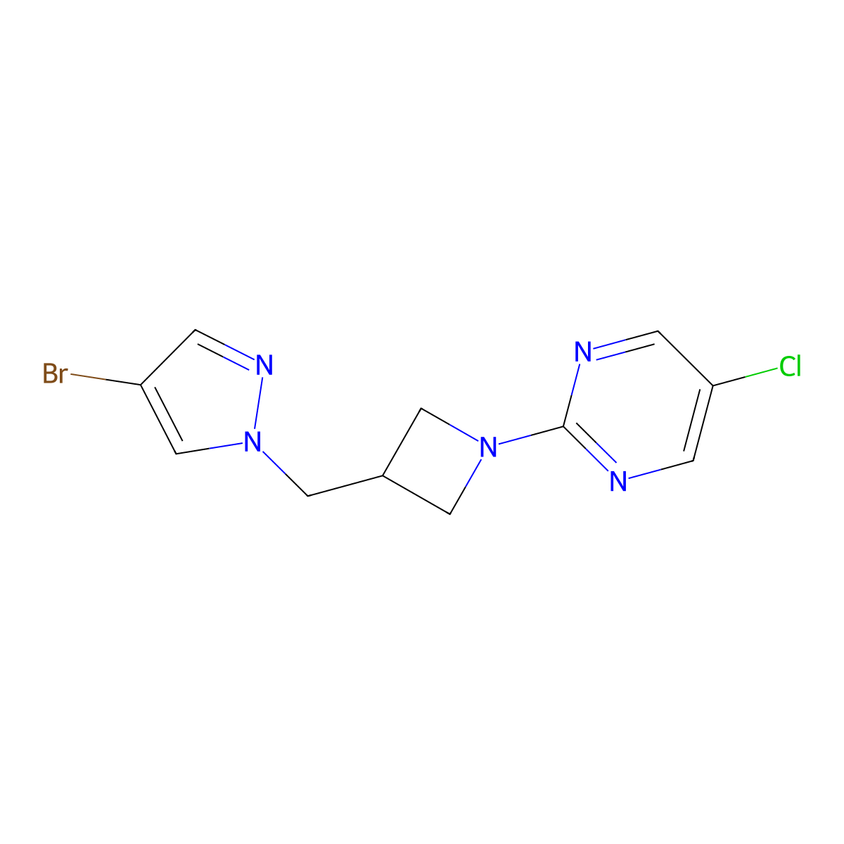 2-{3-[(4-bromo-1H-pyrazol-1-yl)methyl]azetidin-1-yl}-5-chloropyrimidine molecular structure, CAS 2415600-68-7