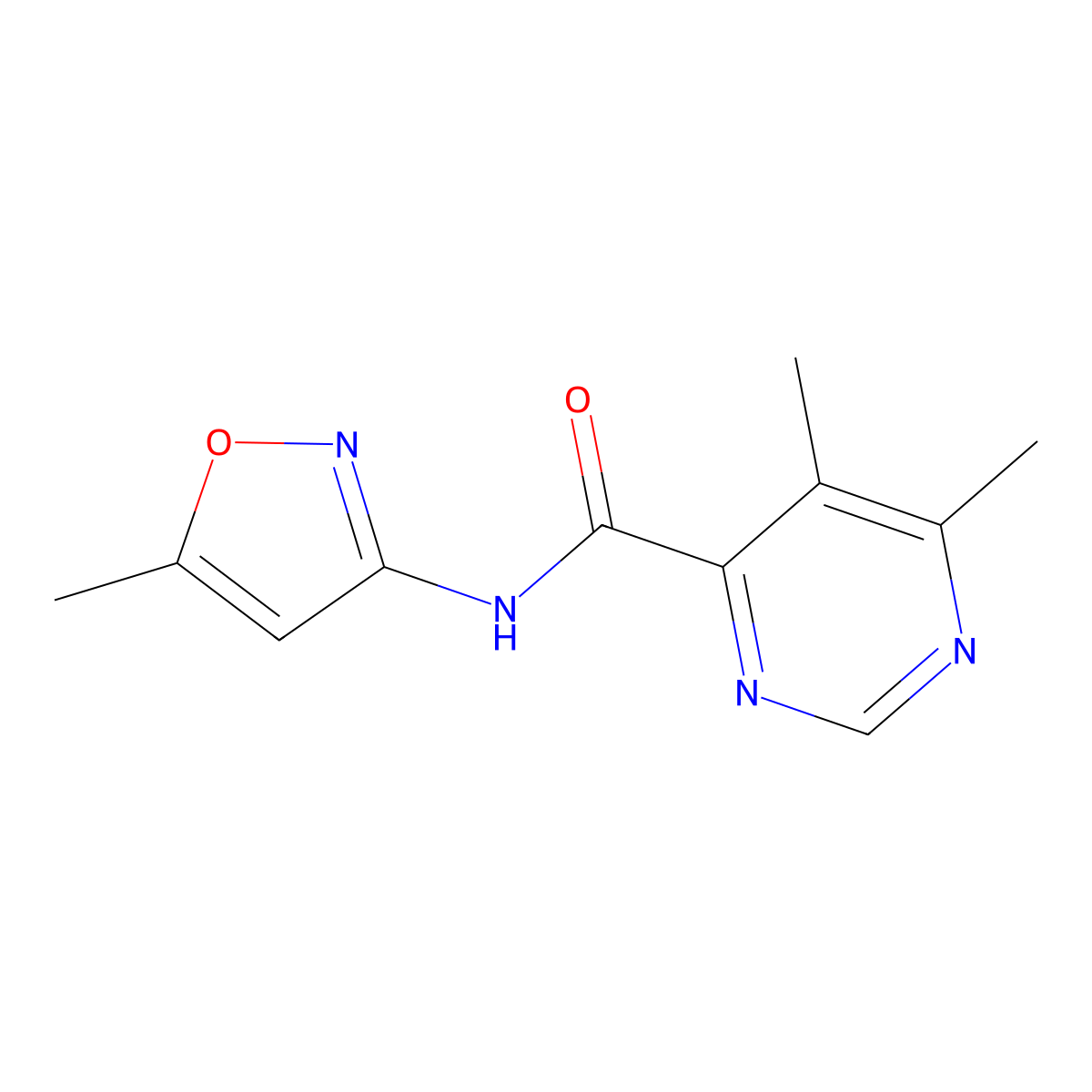 5,6-dimethyl-N-(5-methyl-1,2-oxazol-3-yl)pyrimidine-4-carboxamide molecular structure, CAS 2415600-69-8