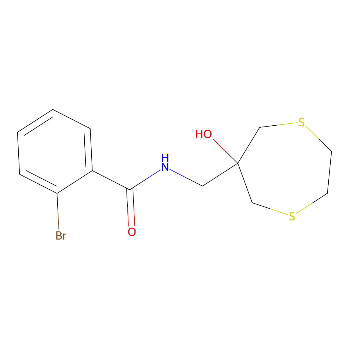 2-Bromo-N-[(6-hydroxy-1,4-dithiepan-6-yl)methyl]benzamide molecular structure, CAS 2415600-74-5