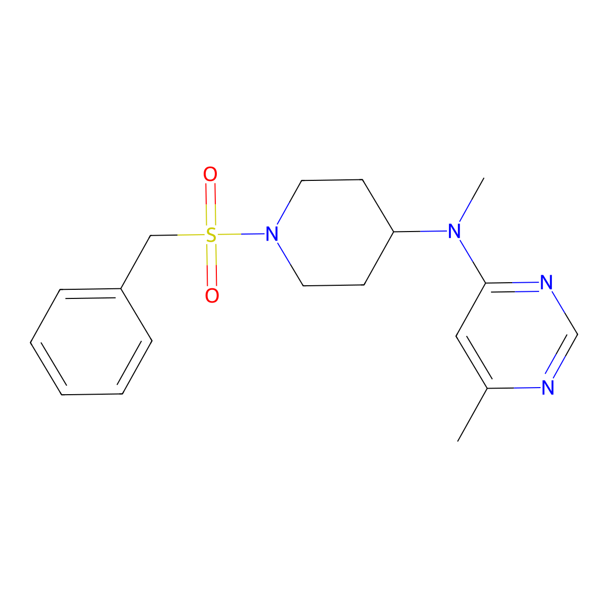 N,6-dimethyl-N-(1-phenylmethanesulfonylpiperidin-4-yl)pyrimidin-4-amine molecular structure, CAS 2415600-84-7