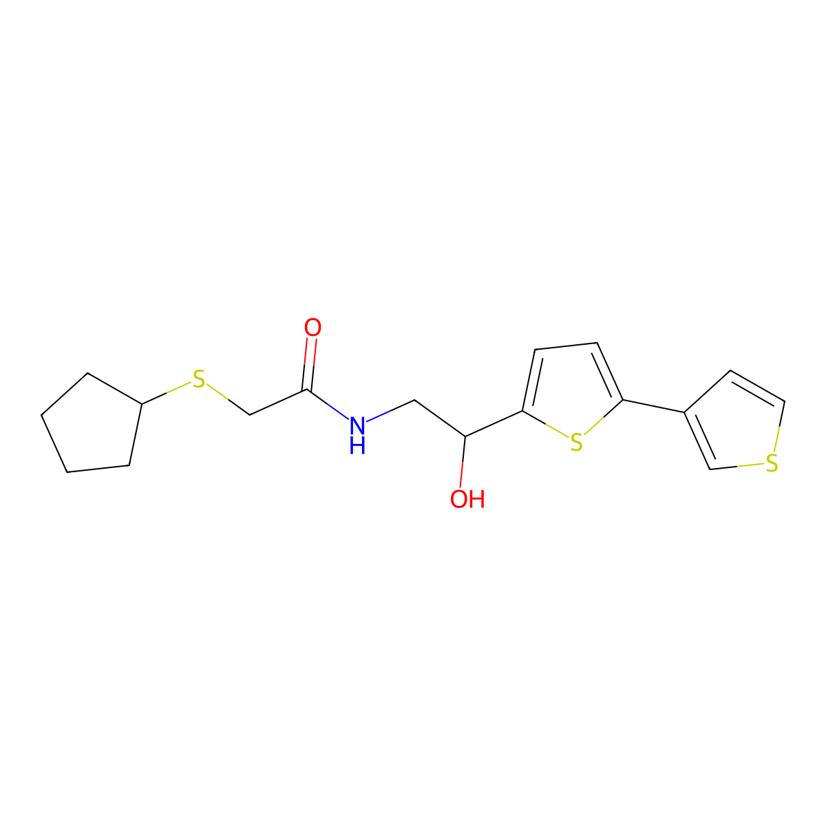 N-(2-{[2,3'-bithiophene]-5-yl}-2-hydroxyethyl)-2-(cyclopentylsulfanyl)acetamide molecular structure, CAS 2415600-85-8