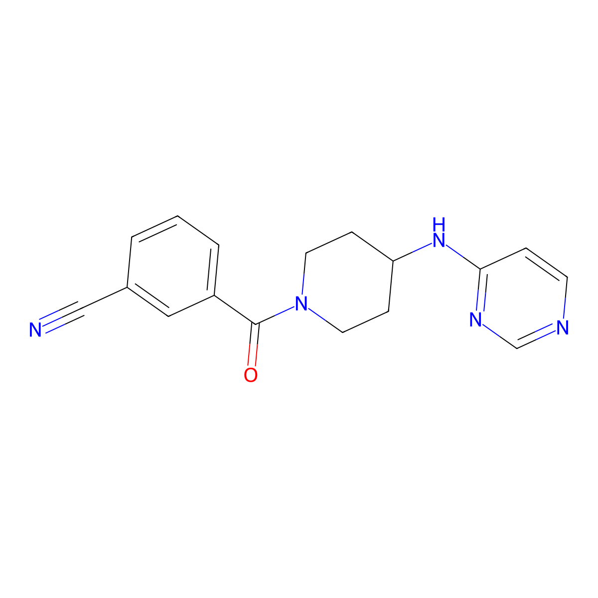 3-{4-[(Pyrimidin-4-yl)amino]piperidine-1-carbonyl}benzonitrile molecular structure, CAS 2415600-96-1