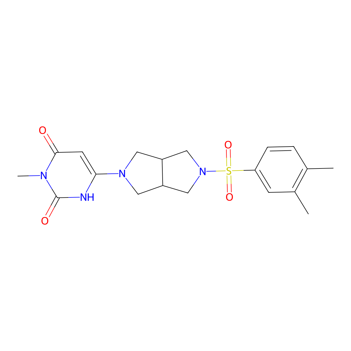 6-[5-(3,4-Dimethylbenzenesulfonyl)-octahydropyrrolo[3,4-c]pyrrol-2-yl]-3-methyl-1,2,3,4-tetrahydropyrimidine-2,4-dione molecular structure, CAS 2415600-99-4