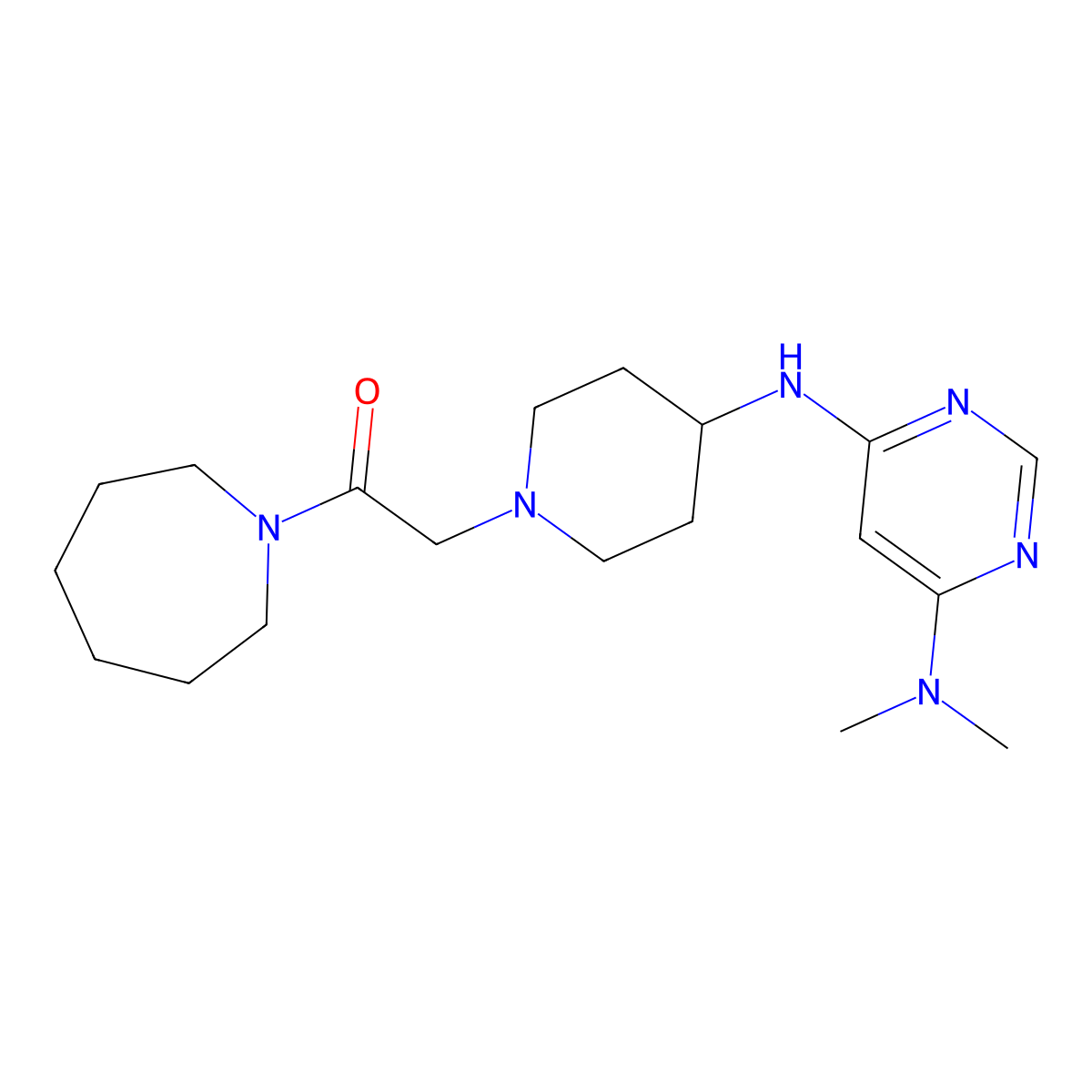 1-(Azepan-1-yl)-2-(4-{[6-(dimethylamino)pyrimidin-4-yl]amino}piperidin-1-yl)ethan-1-one molecular structure, CAS 2415601-02-2