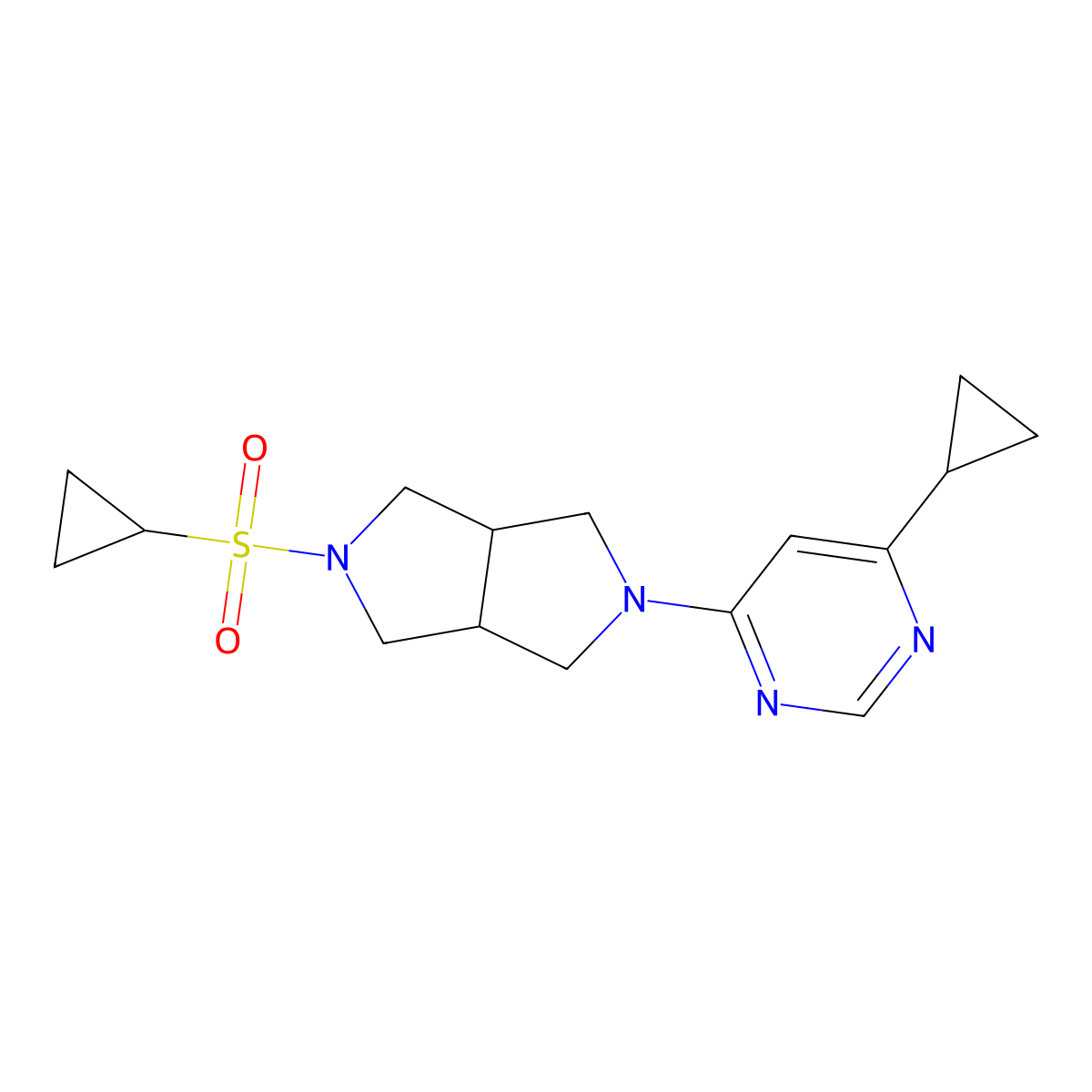 4-[5-(Cyclopropanesulfonyl)-octahydropyrrolo[3,4-c]pyrrol-2-yl]-6-cyclopropylpyrimidine molecular structure, CAS 2415601-04-4