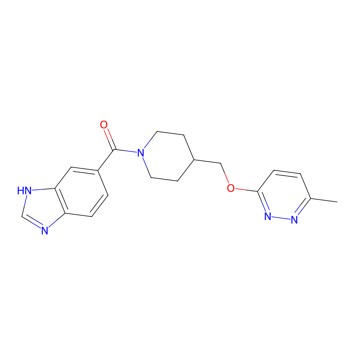 5-(4-{[(6-methylpyridazin-3-yl)oxy]methyl}piperidine-1-carbonyl)-1H-1,3-benzodiazole molecular structure, CAS 2415601-07-7