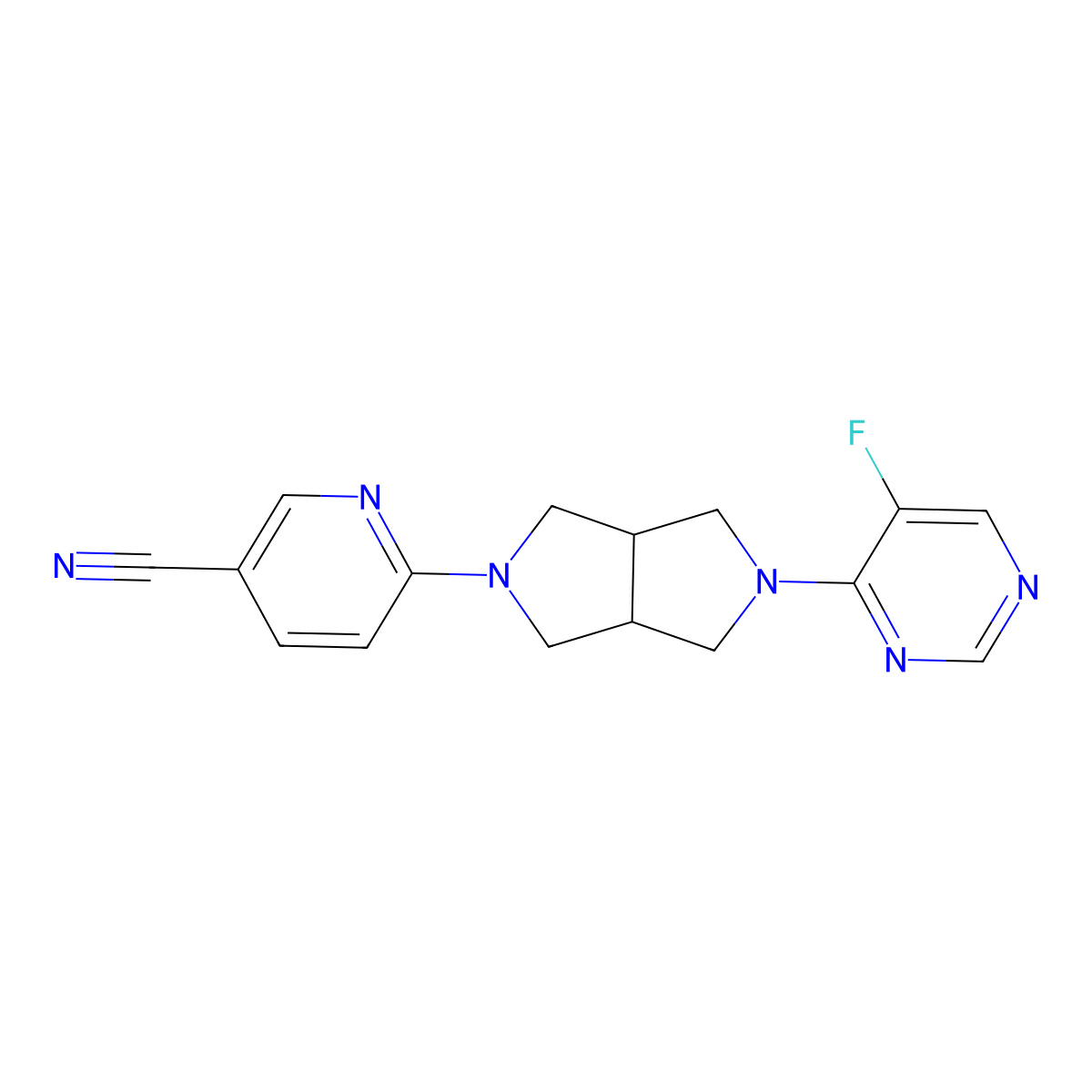 6-[5-(5-Fluoropyrimidin-4-yl)-octahydropyrrolo[3,4-c]pyrrol-2-yl]pyridine-3-carbonitrile molecular structure, CAS 2415601-12-4