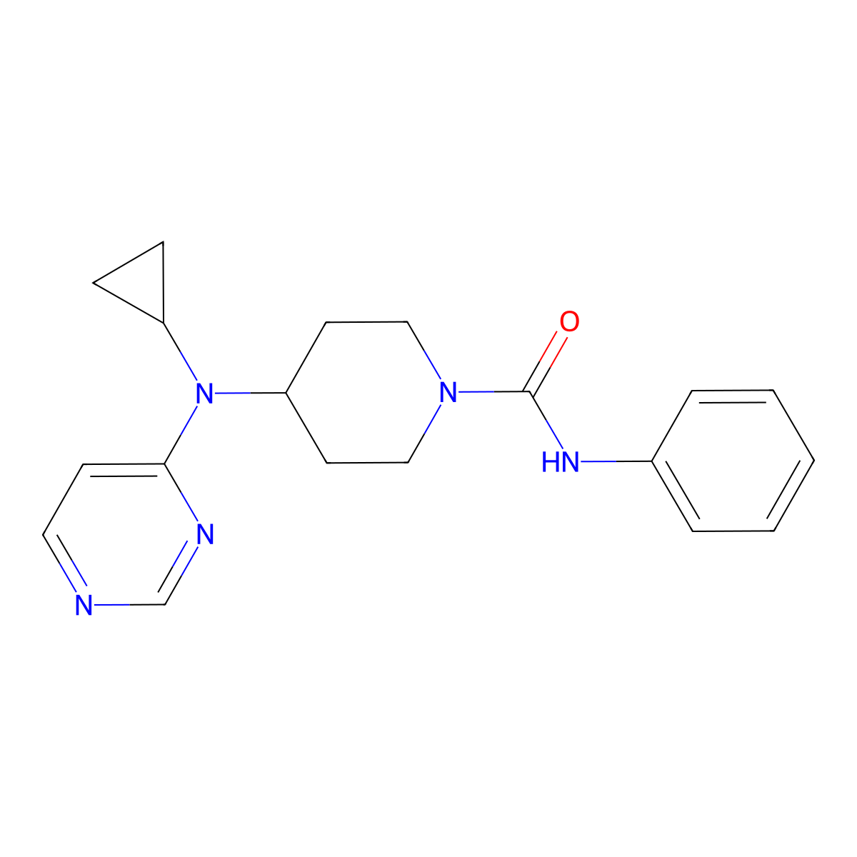 4-[Cyclopropyl(pyrimidin-4-yl)amino]-N-phenylpiperidine-1-carboxamide molecular structure, CAS 2415601-16-8
