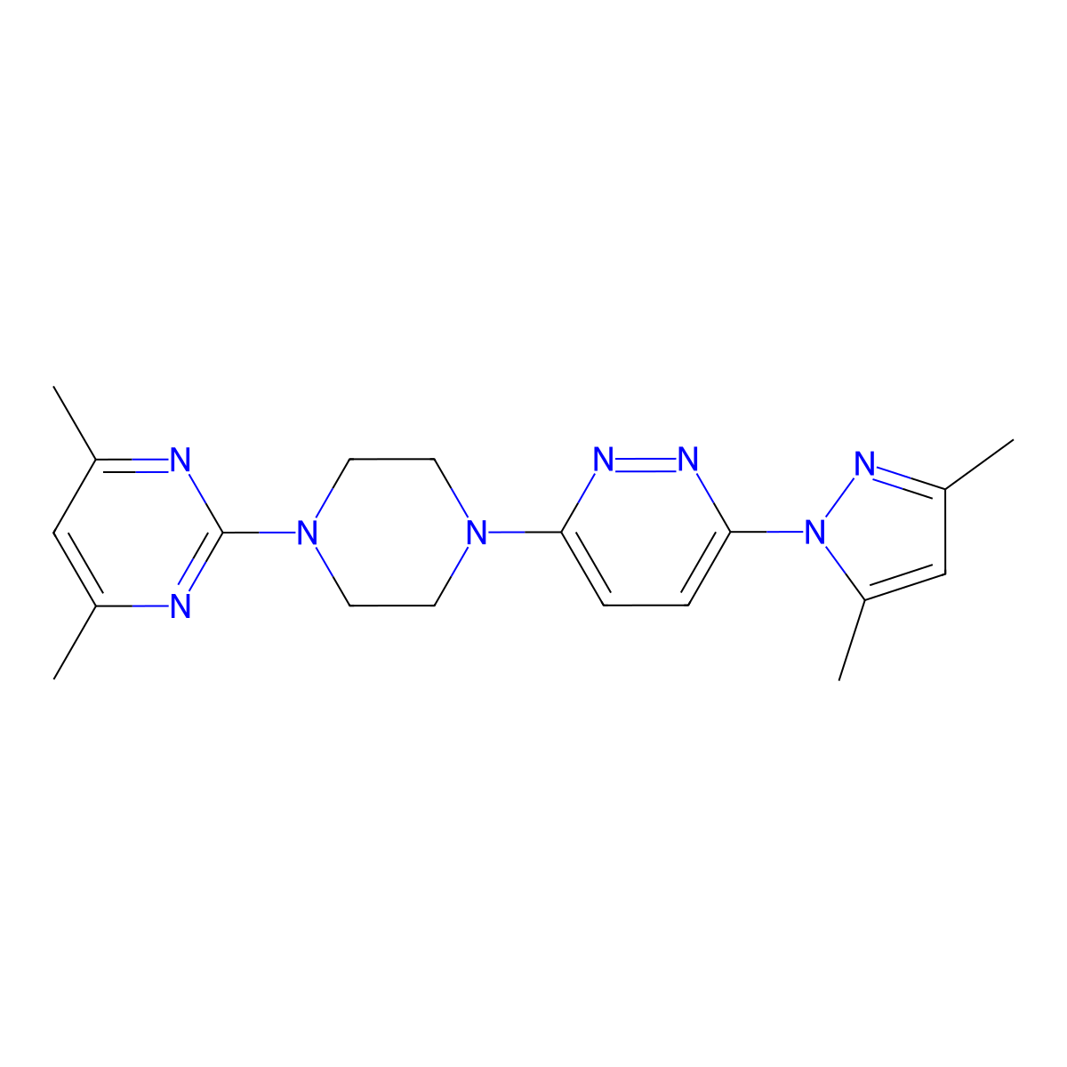 2-{4-[6-(3,5-dimethyl-1H-pyrazol-1-yl)pyridazin-3-yl]piperazin-1-yl}-4,6-dimethylpyrimidine molecular structure, CAS 2415601-21-5
