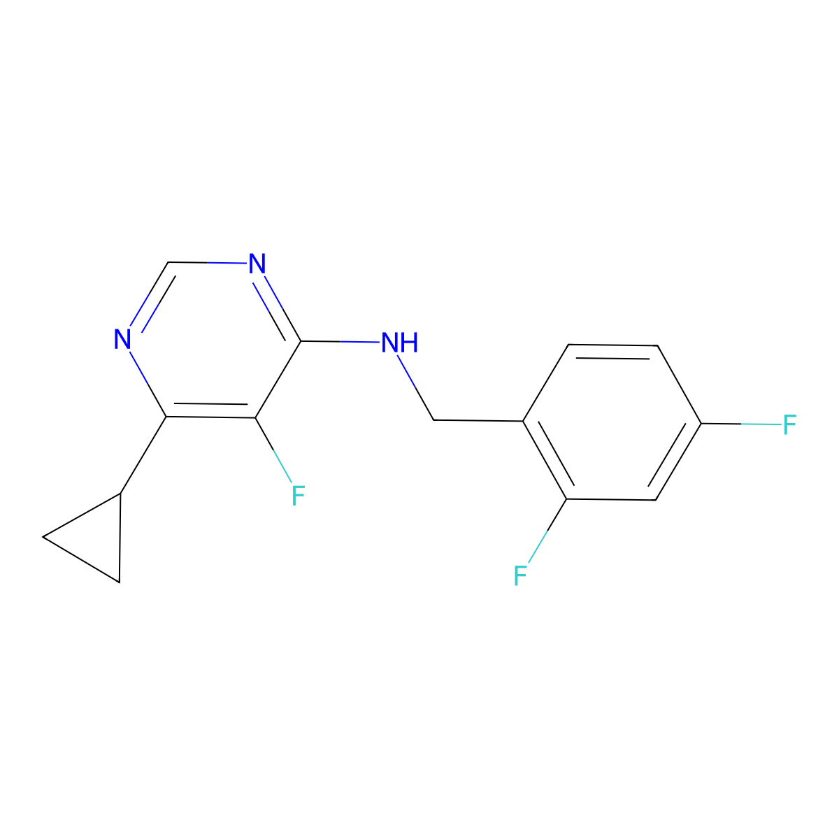 6-Cyclopropyl-N-[(2,4-difluorophenyl)methyl]-5-fluoropyrimidin-4-amine molecular structure, CAS 2415601-25-9