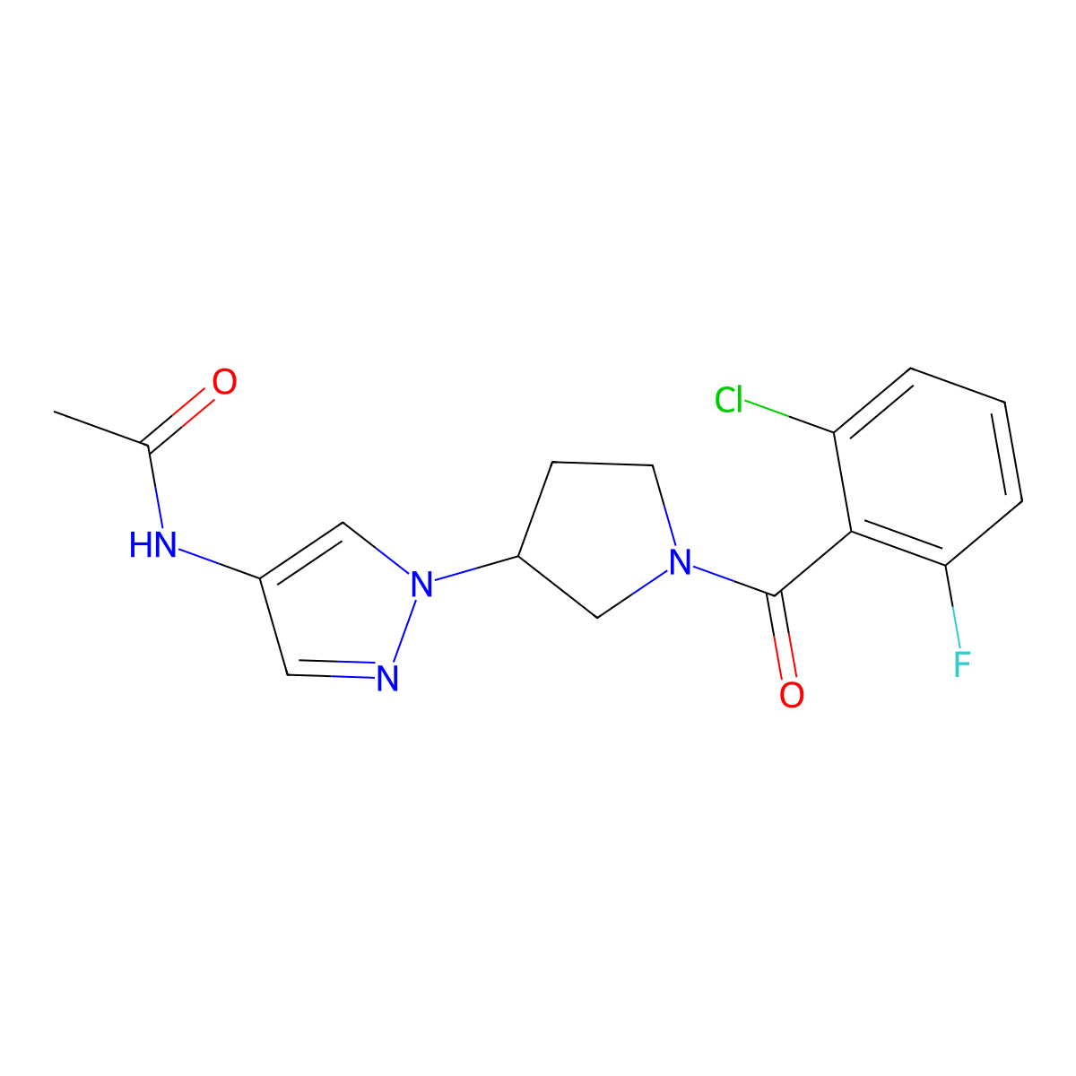 N-{1-[1-(2-chloro-6-fluorobenzoyl)pyrrolidin-3-yl]-1H-pyrazol-4-yl}acetamide molecular structure, CAS 2415601-26-0