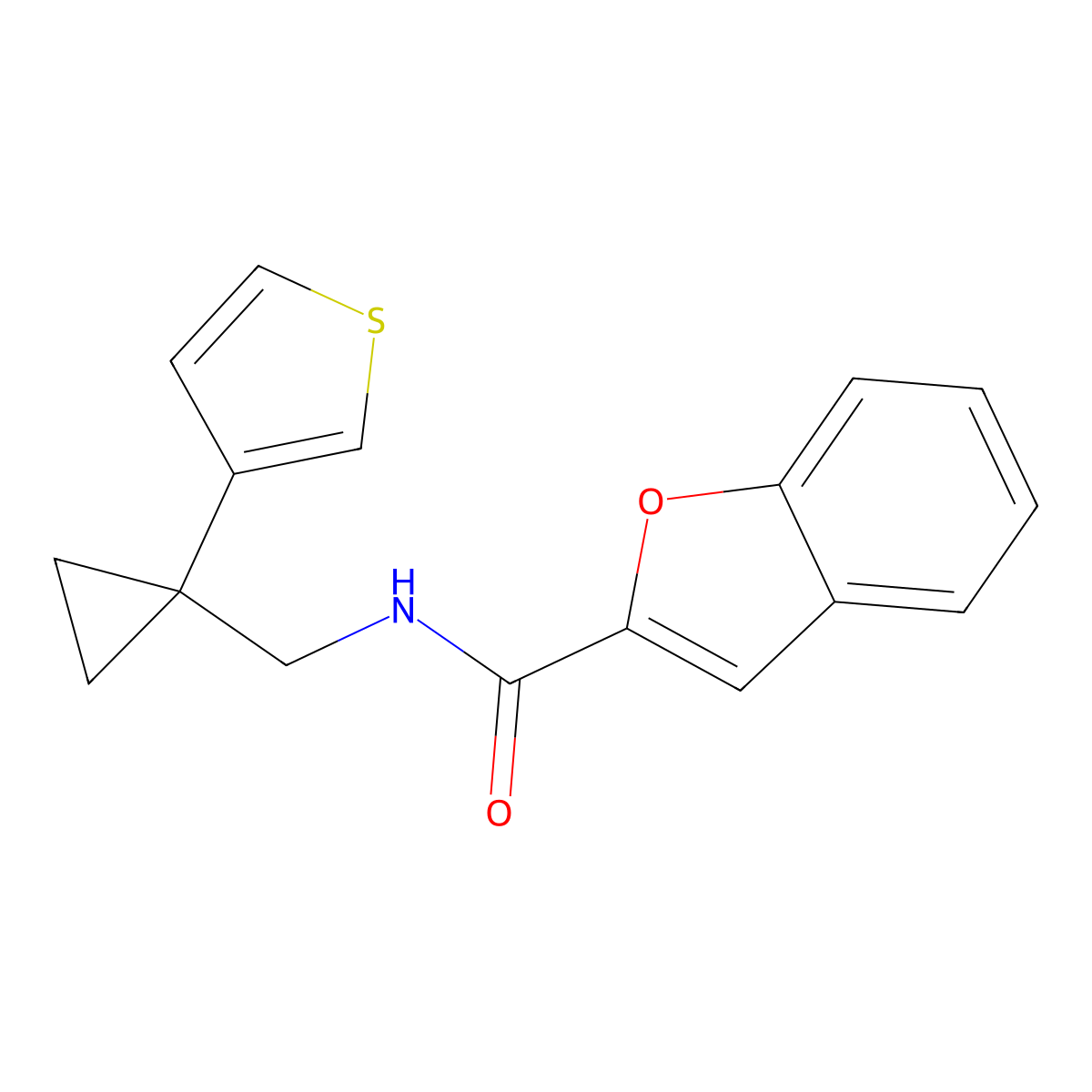N-{[1-(thiophen-3-yl)cyclopropyl]methyl}-1-benzofuran-2-carboxamide molecular structure, CAS 2415601-27-1