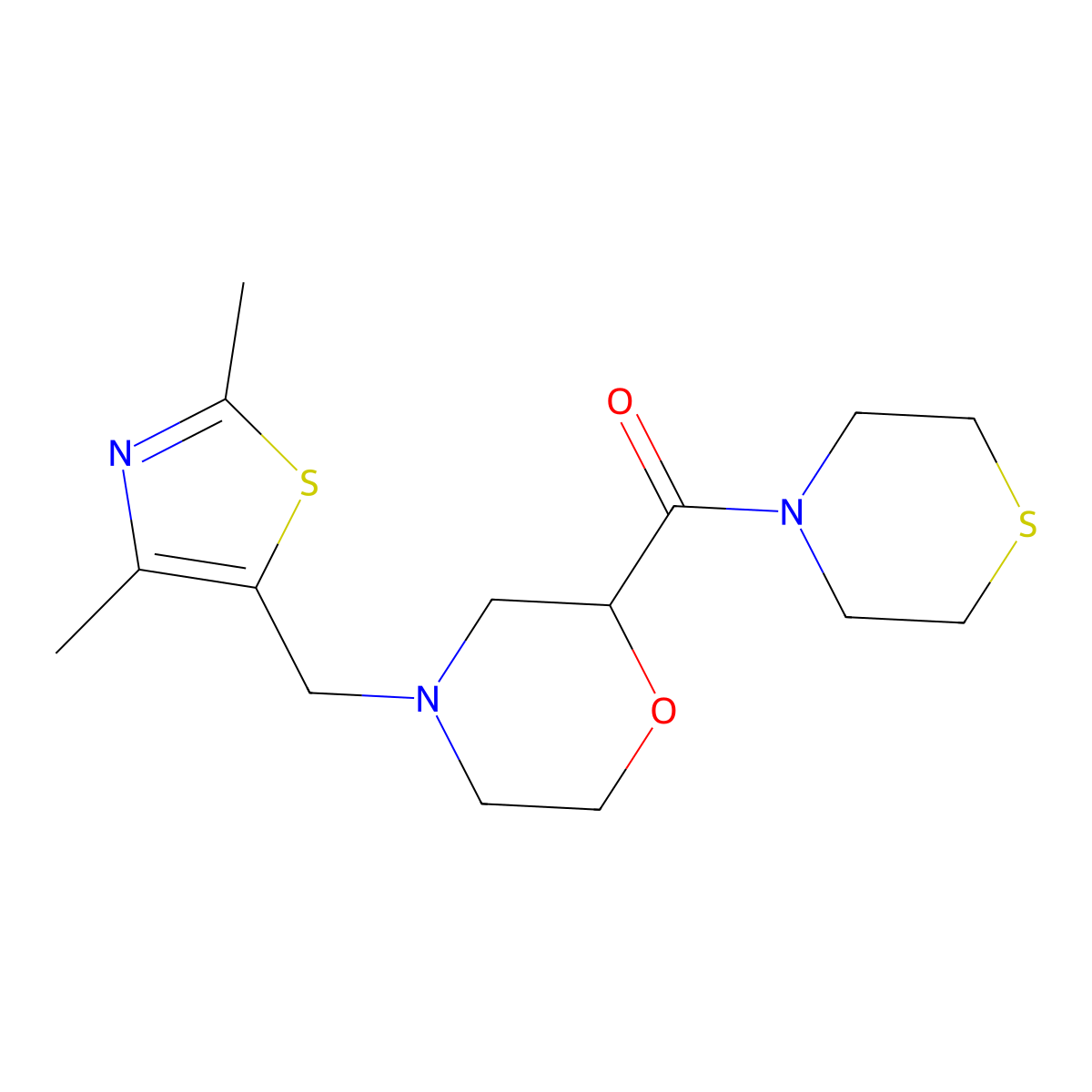4-[(2,4-Dimethyl-1,3-thiazol-5-yl)methyl]-2-(thiomorpholine-4-carbonyl)morpholine molecular structure, CAS 2415601-30-6